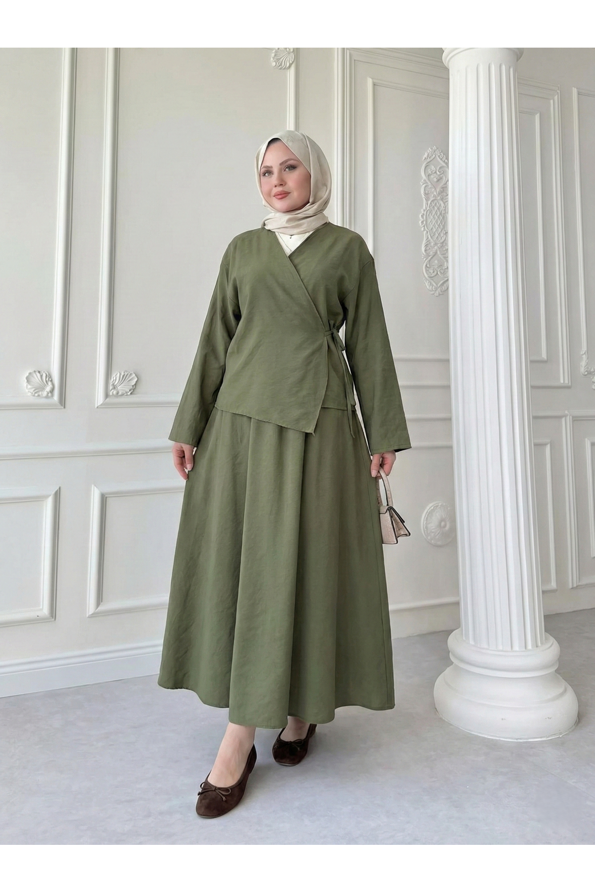 Yandan Bağlamalı Etekli Takım-Haki