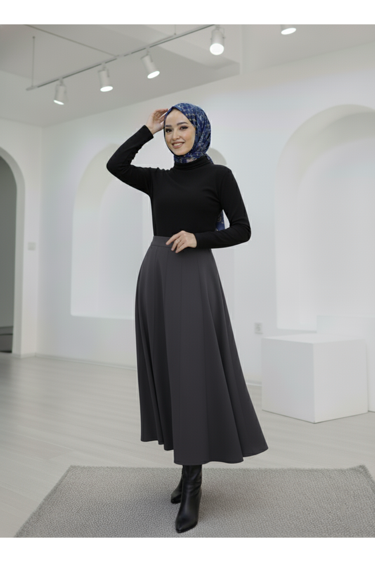 Çıma Detaylı Parçalı Etek-Antrasit