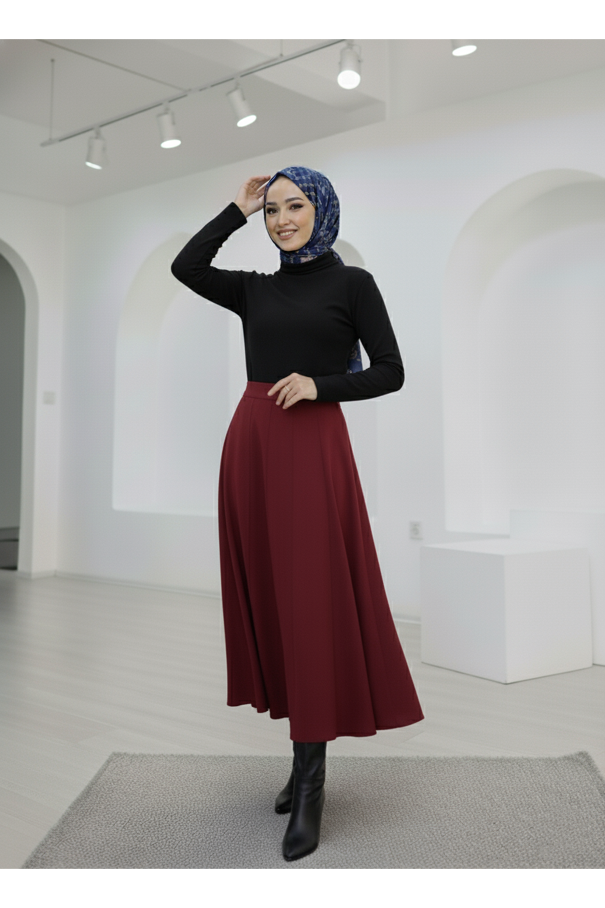 Çıma Detaylı Parçalı Etek-Bordo