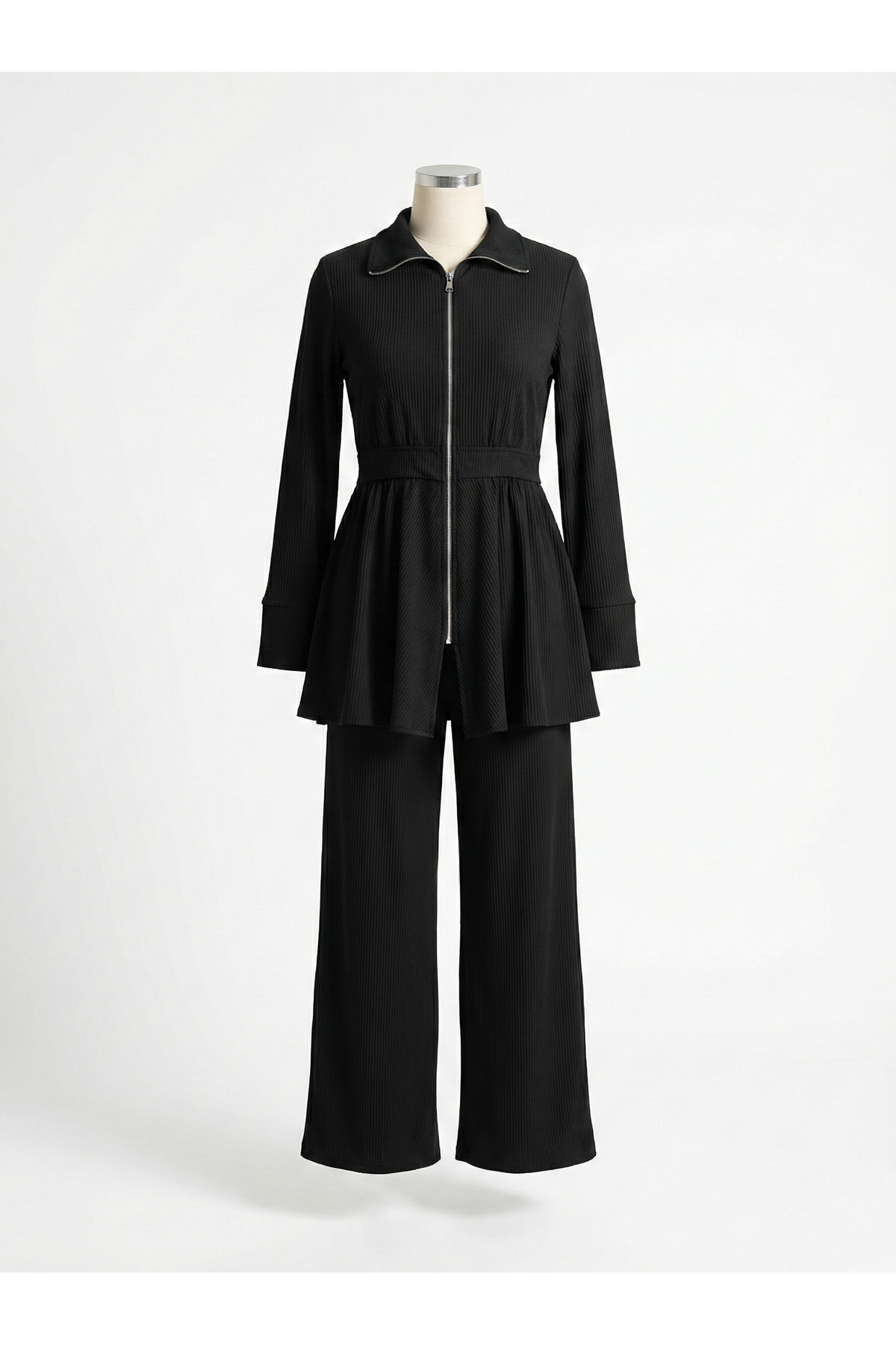 Fermuarlı Bel Hareket Detay Takım-Siyah