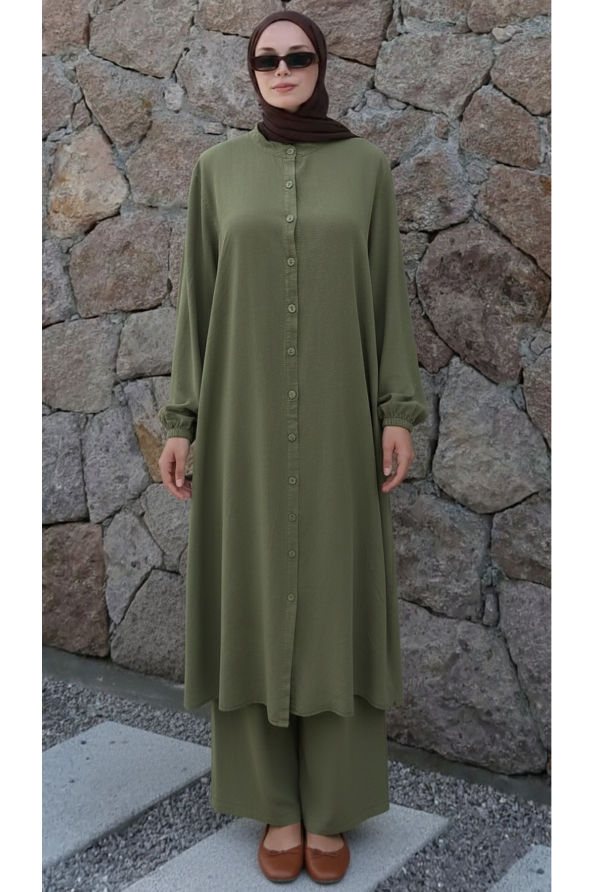 Hakim Yaka Uzun Pantolonlu Takım-Haki