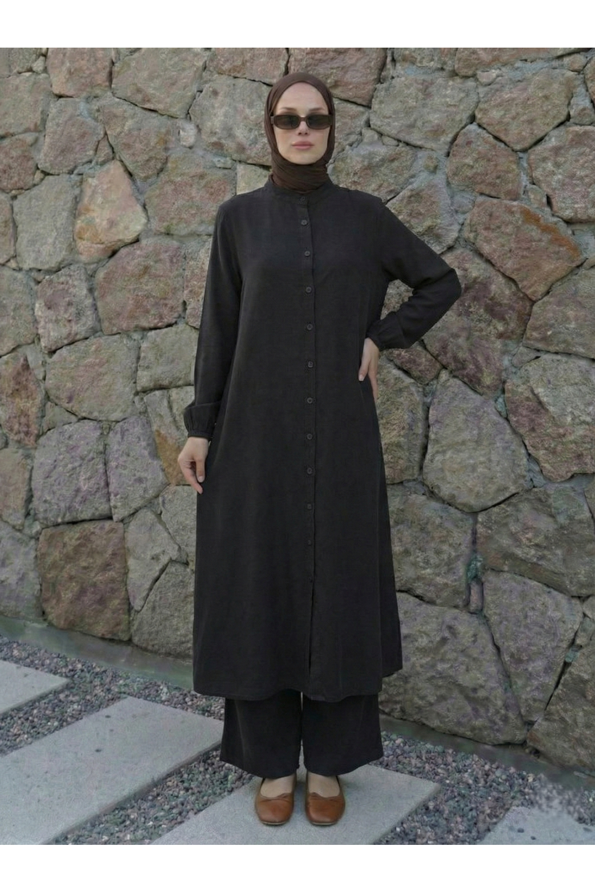 Hakim Yaka Uzun Pantolonlu Takım-Siyah