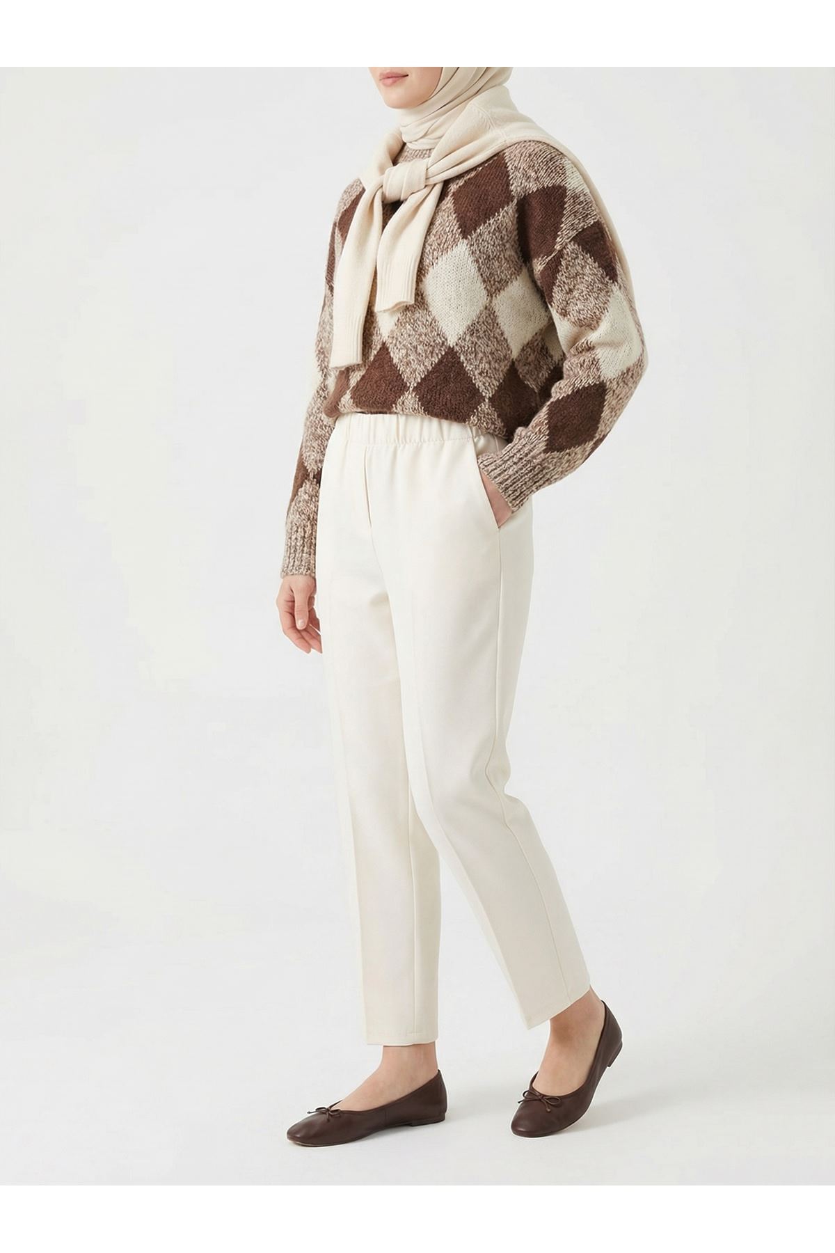 Dar Paça Atlas Pantolon-Krem