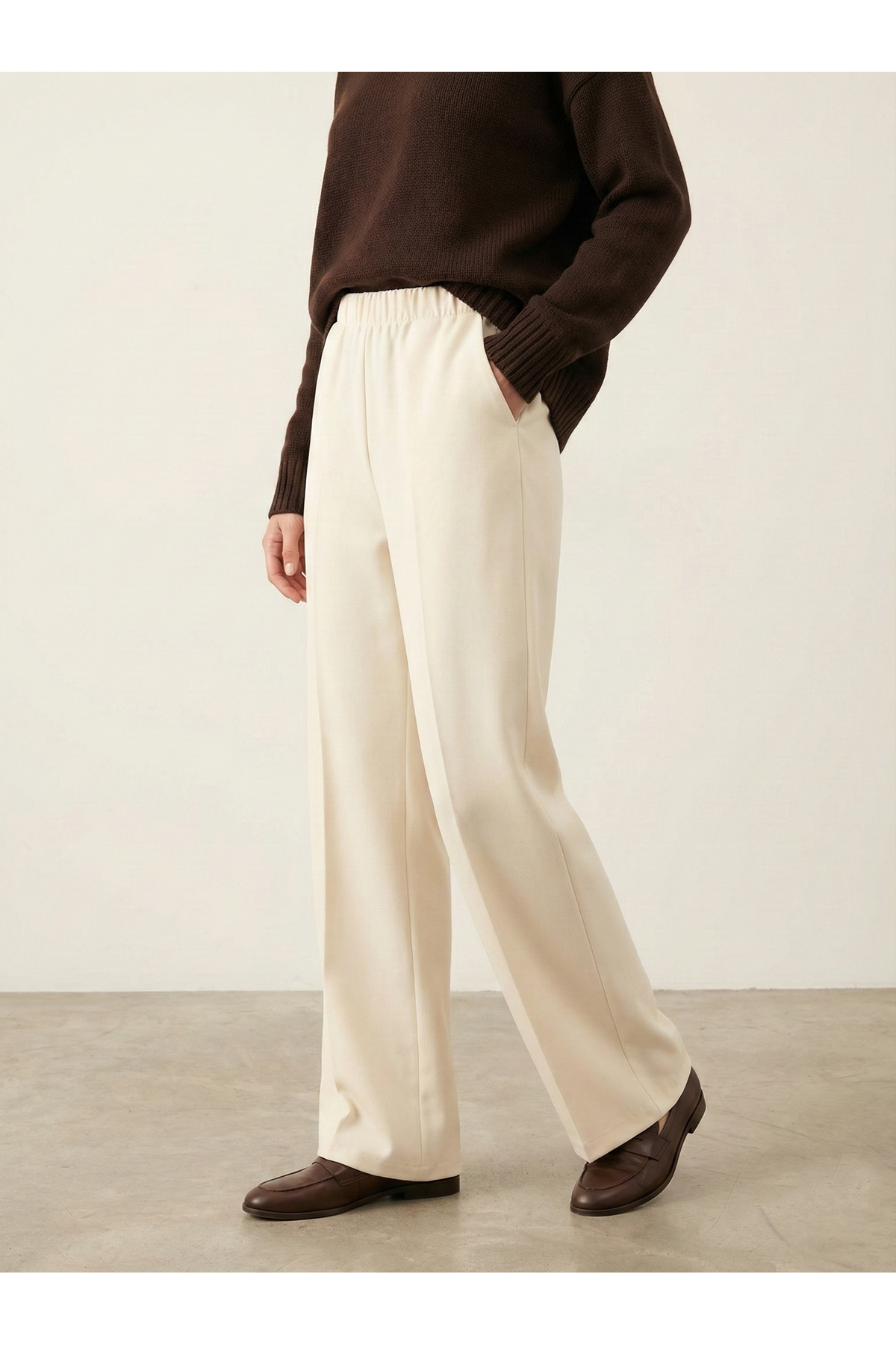 Düz Paça Atlas Pantolon-Krem