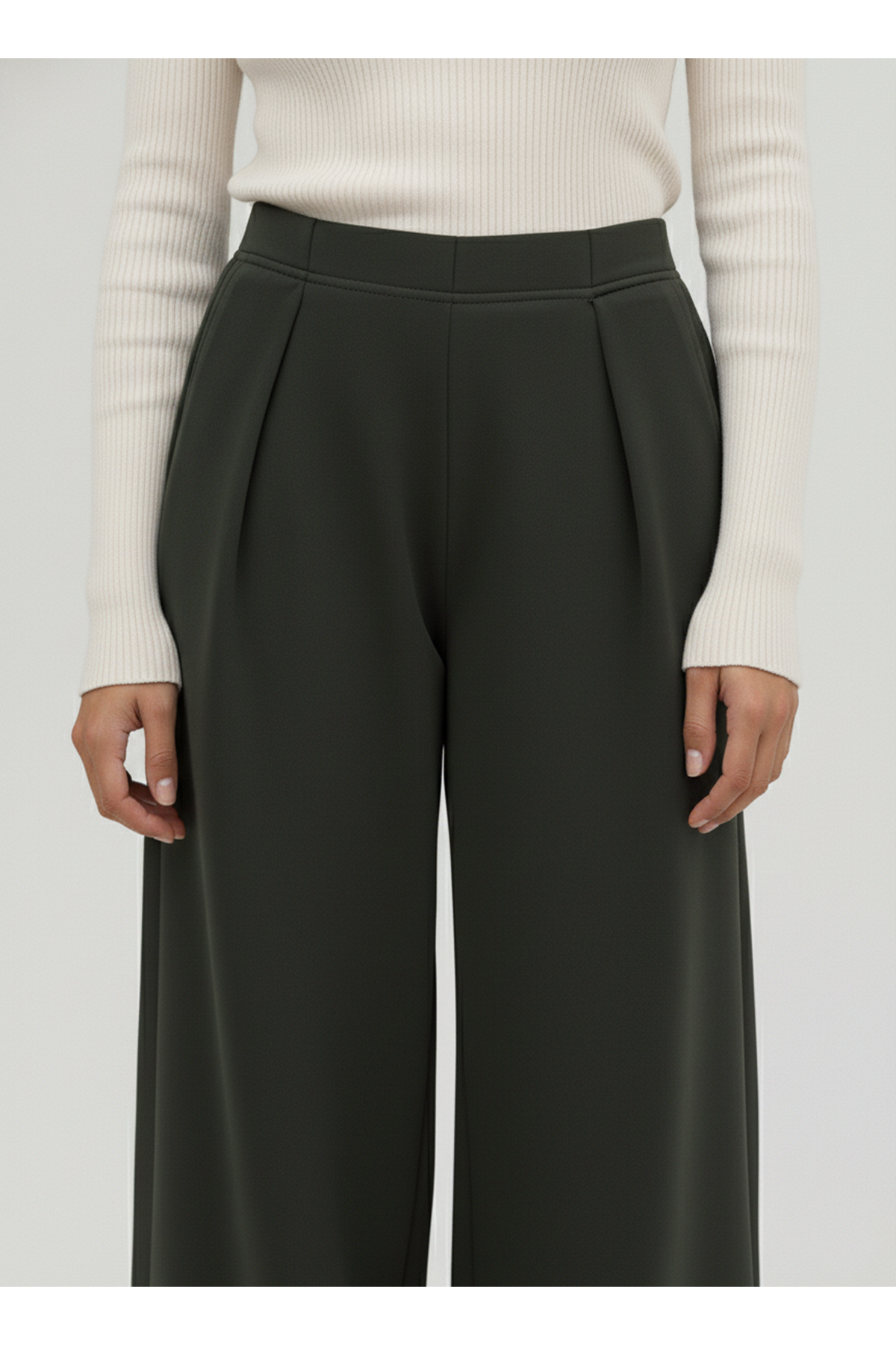 Pileli Bol  Pantolon-Haki