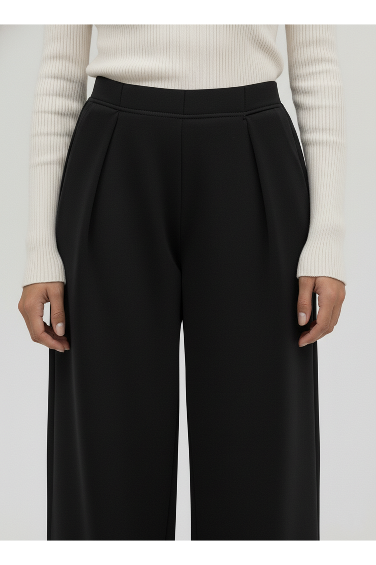 Pileli Bol  Pantolon-Siyah