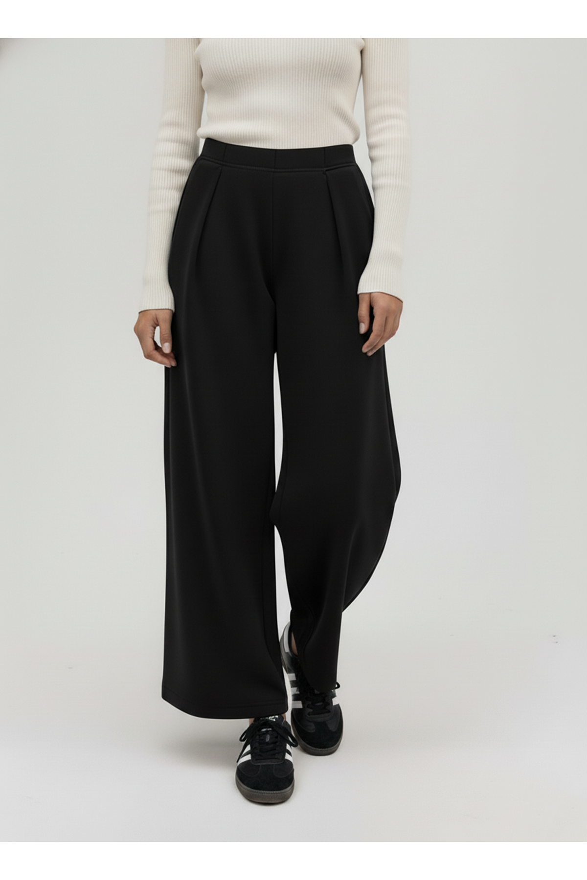 Pileli Bol  Pantolon-Siyah