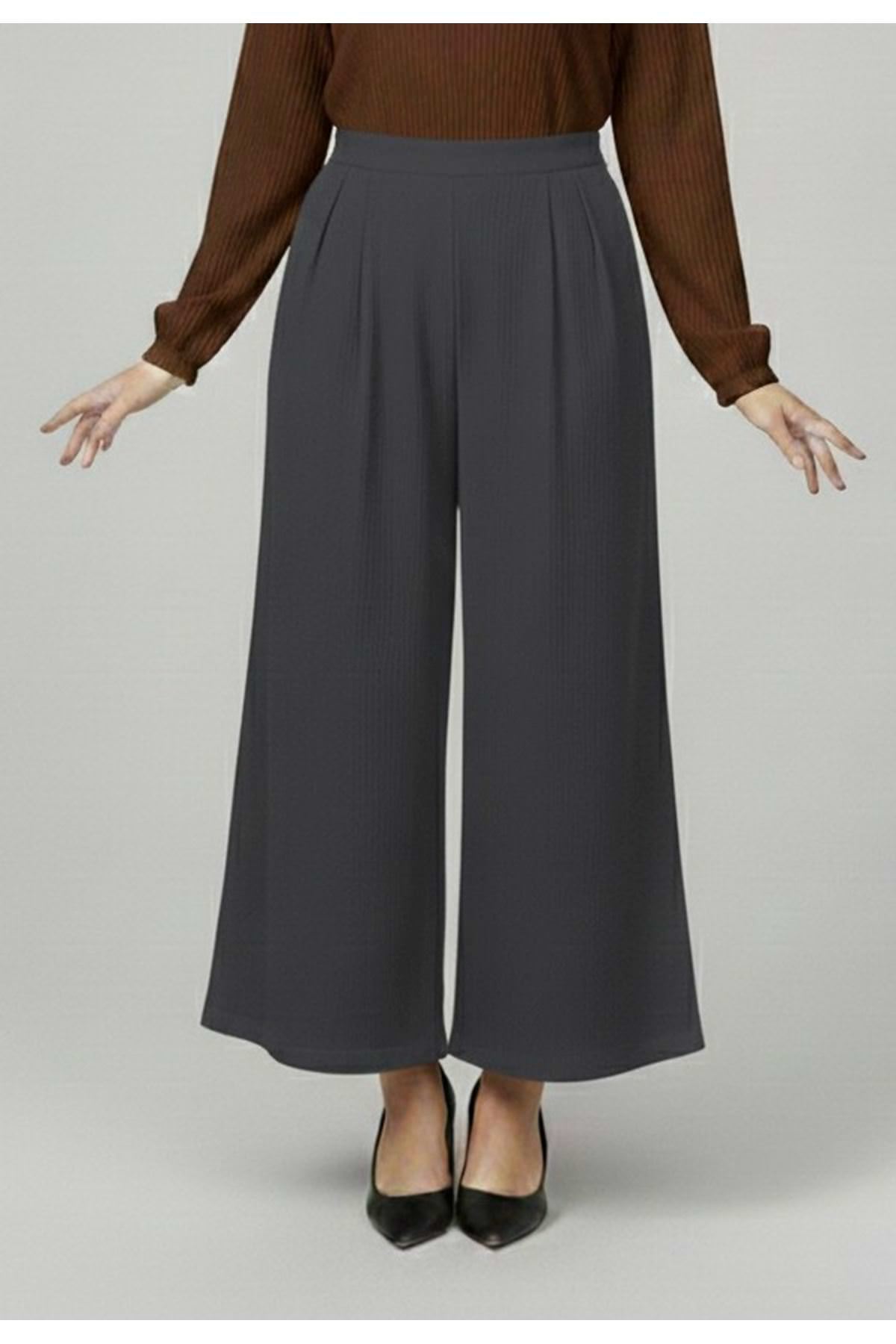 Cırt Bantlı Scuba Krep Pantolon-Antrasit