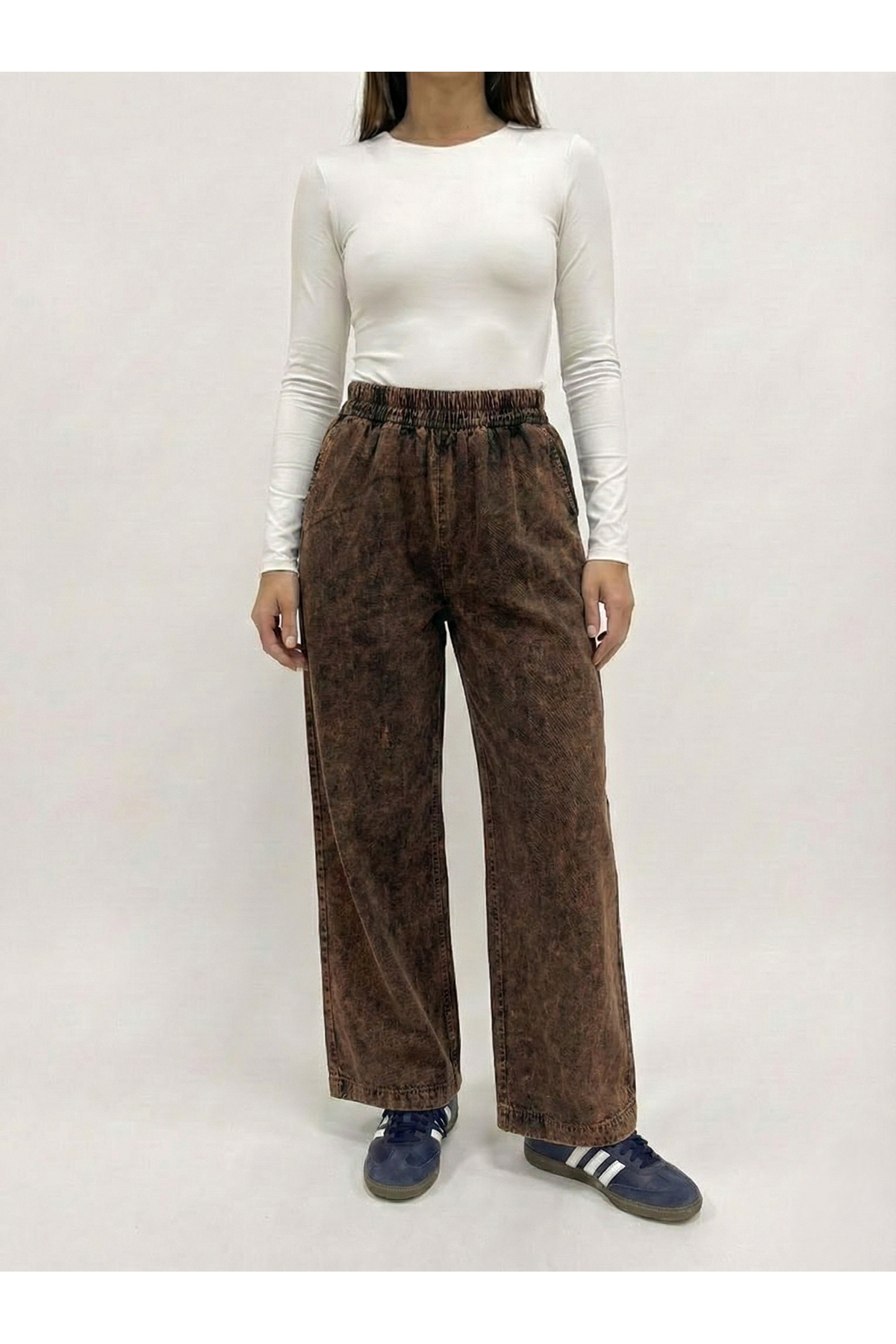Cep Detay Lastikli Pantolon-Kahve