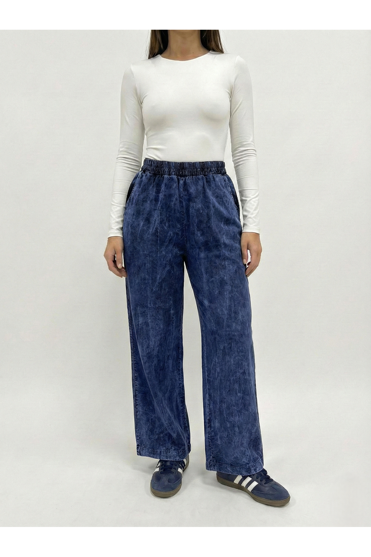 Cep Detay Lastikli Pantolon-Mavi