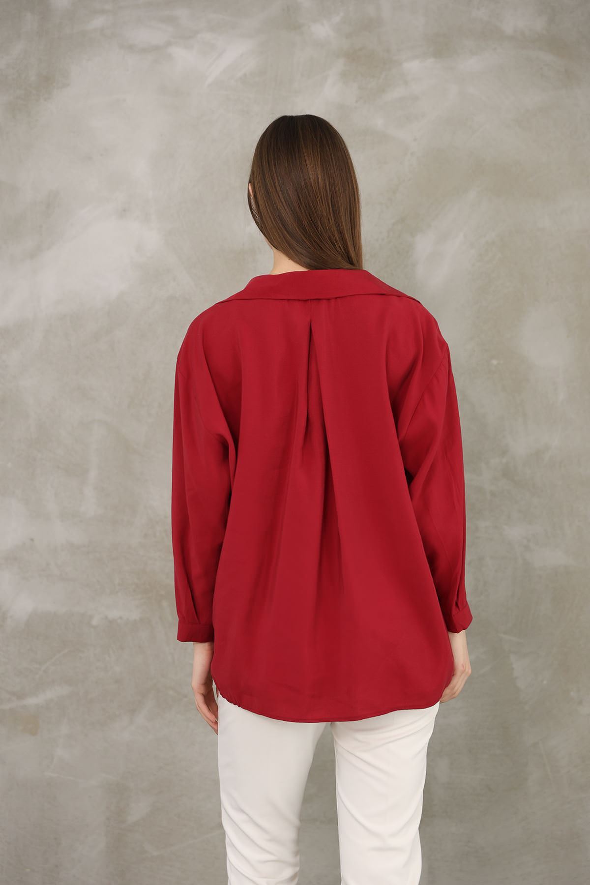 Çift Cep Dokuma Modal Tunik-Bordo