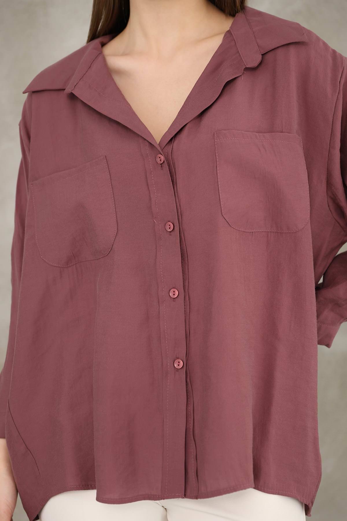 Çift Cep Dokuma Modal Tunik-Gül Kurusu