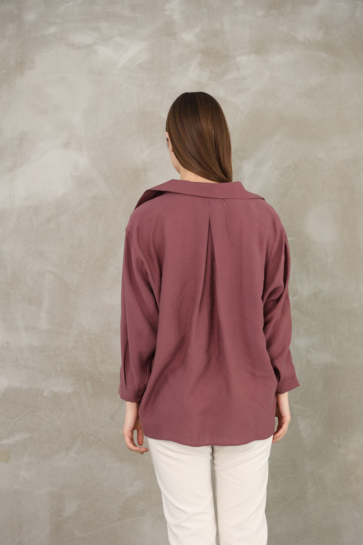 Çift Cep Dokuma Modal Tunik-Gül Kurusu