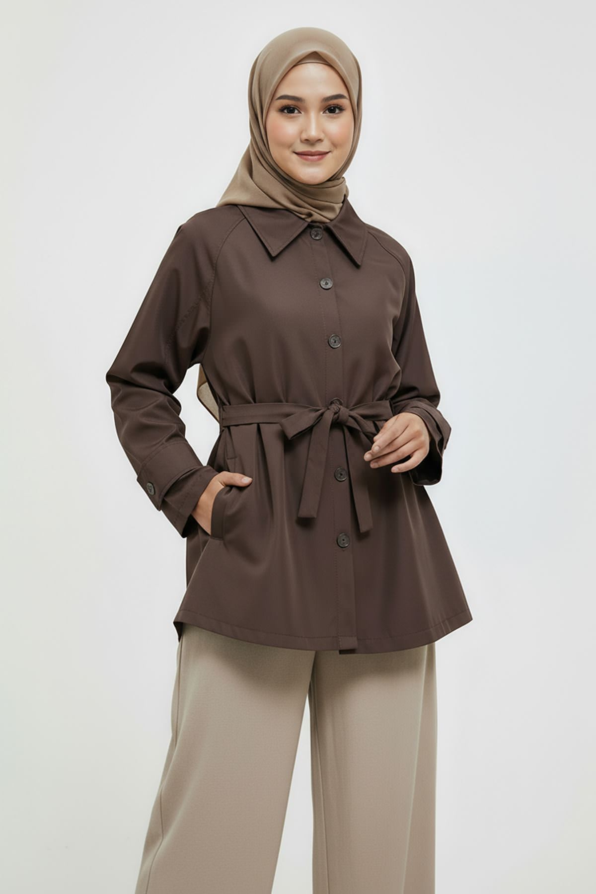 Kol Apolet Detay Kısa Trençkot-Kahve