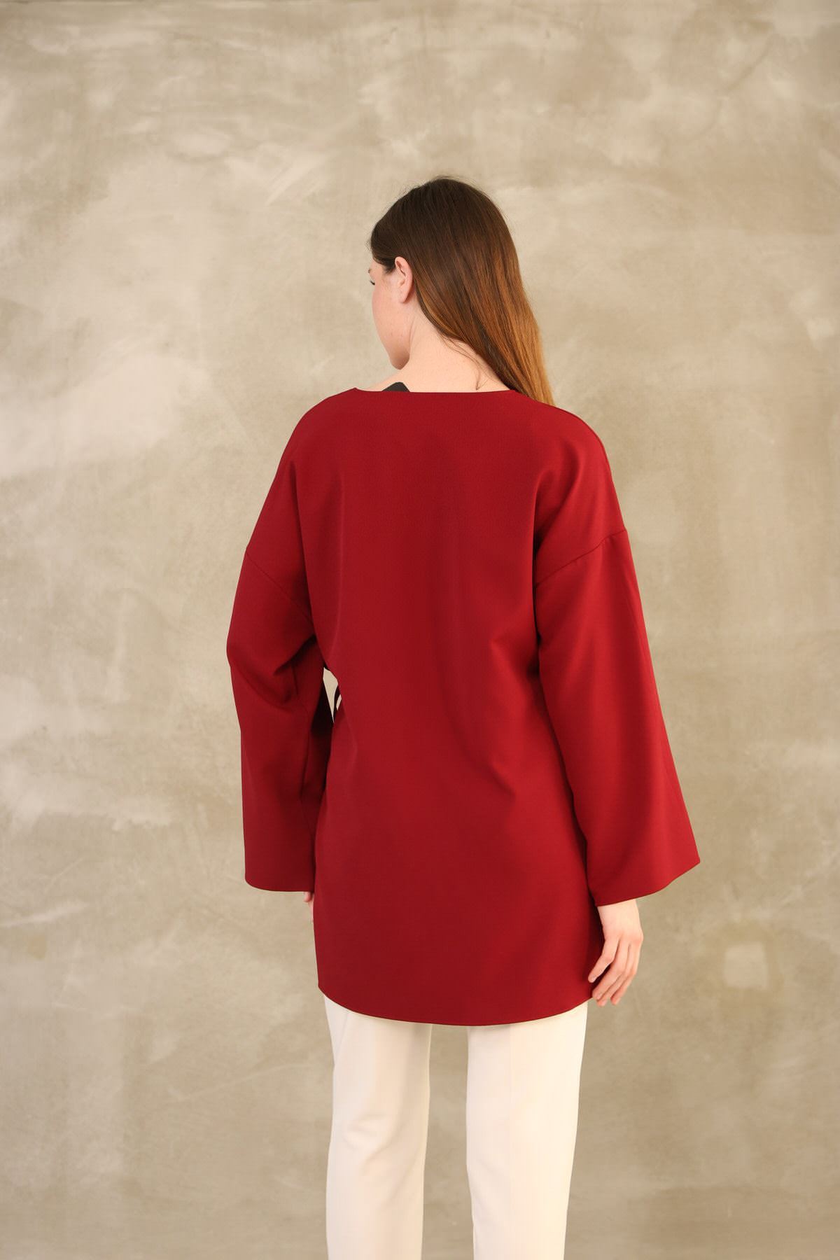 Yan Bağlamalı Atlas Tunik-Bordo