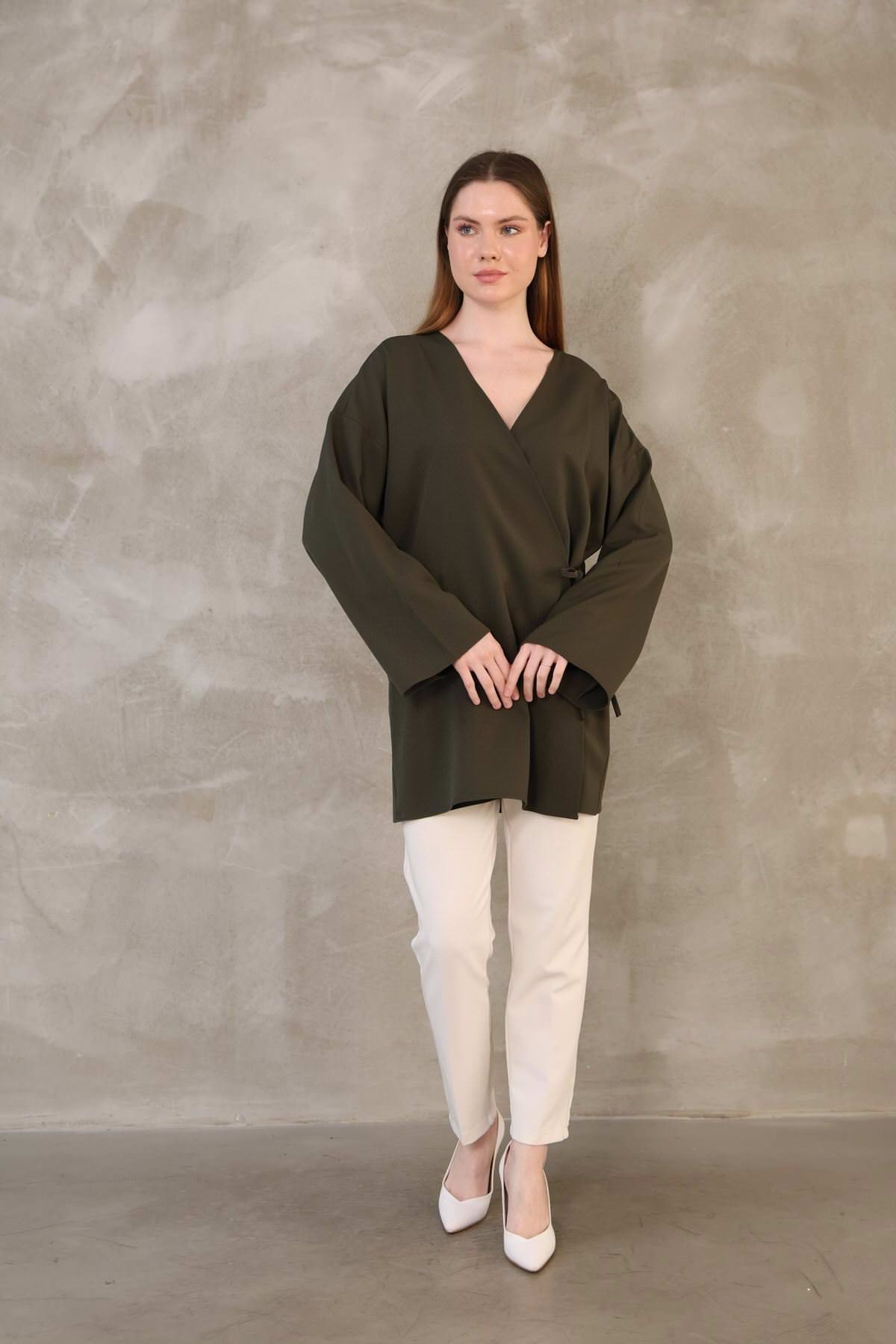 Yan Bağlamalı Atlas Tunik-Haki