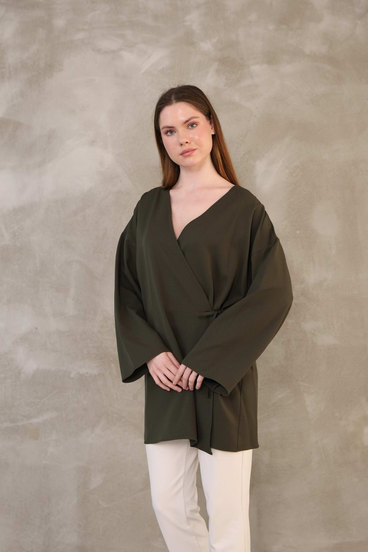 Yan Bağlamalı Atlas Tunik-Haki