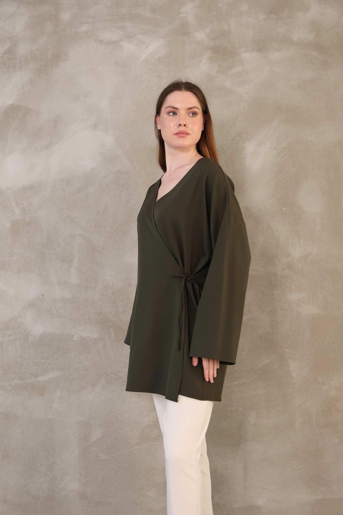 Yan Bağlamalı Atlas Tunik-Haki