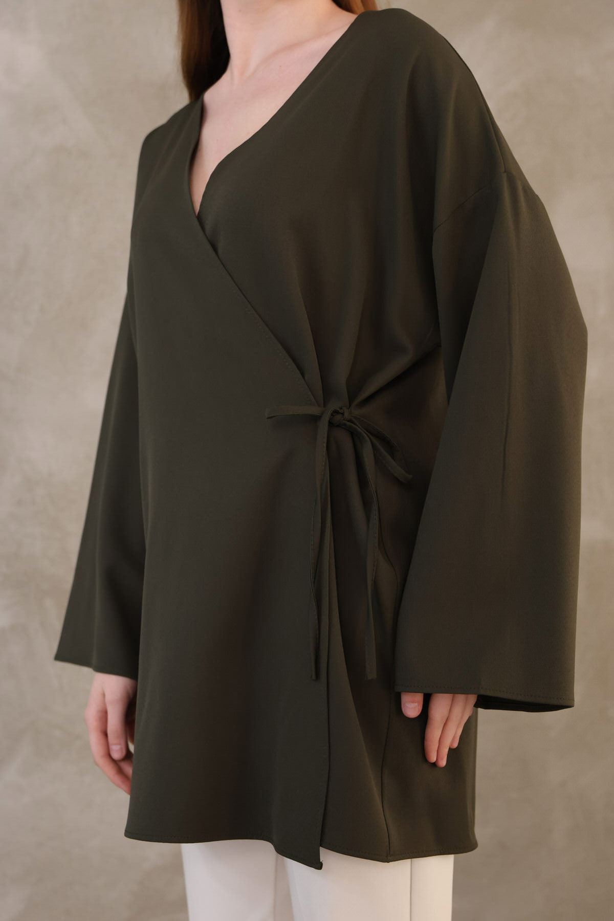 Yan Bağlamalı Atlas Tunik-Haki