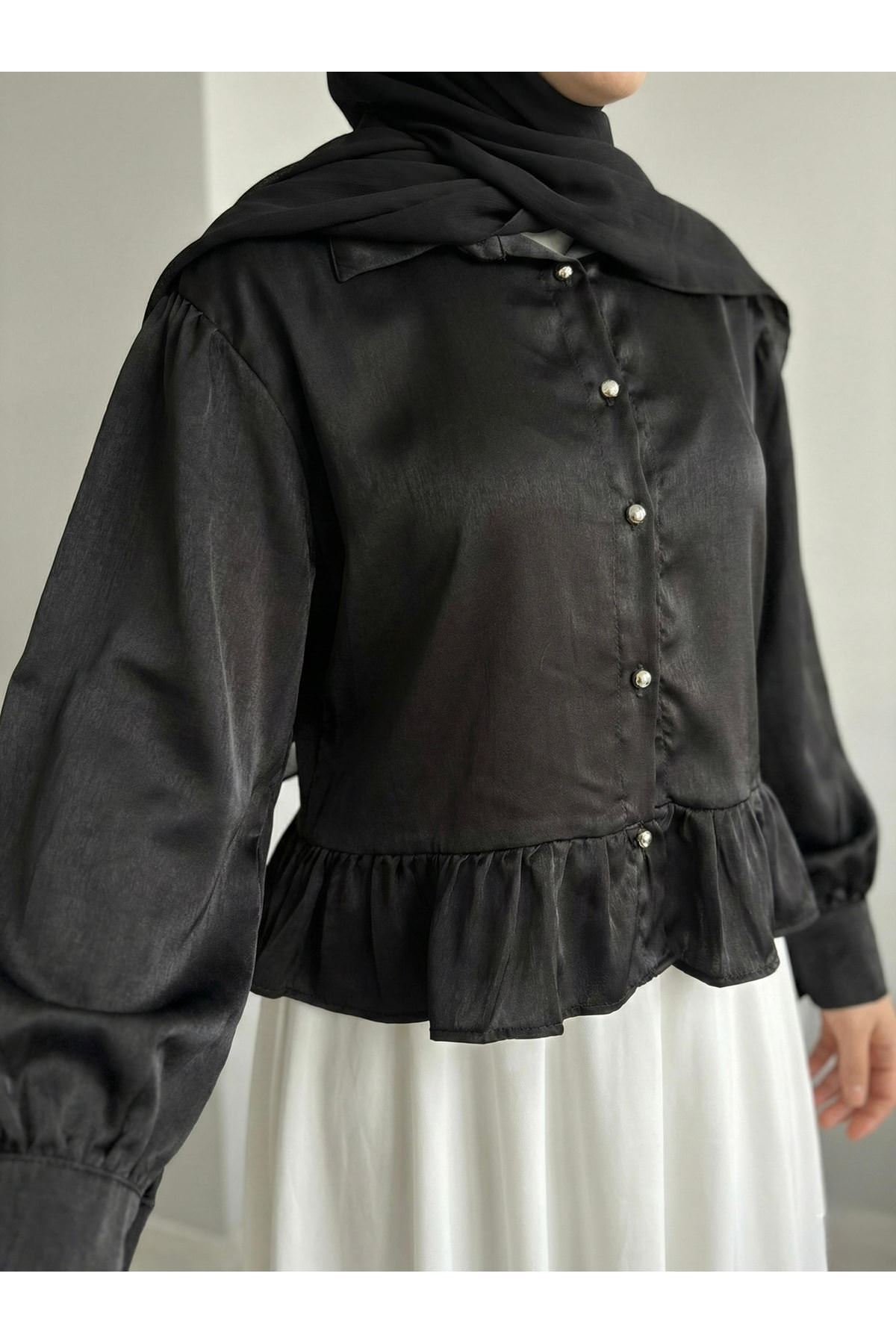 Büzgü Detay Tunik-Siyah