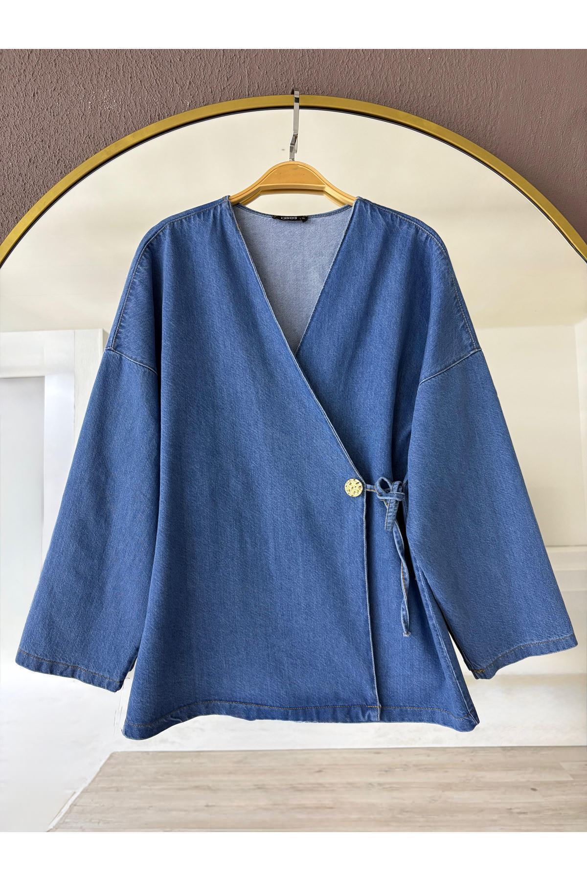 Düğmeli Kot Ceket-Lacivert