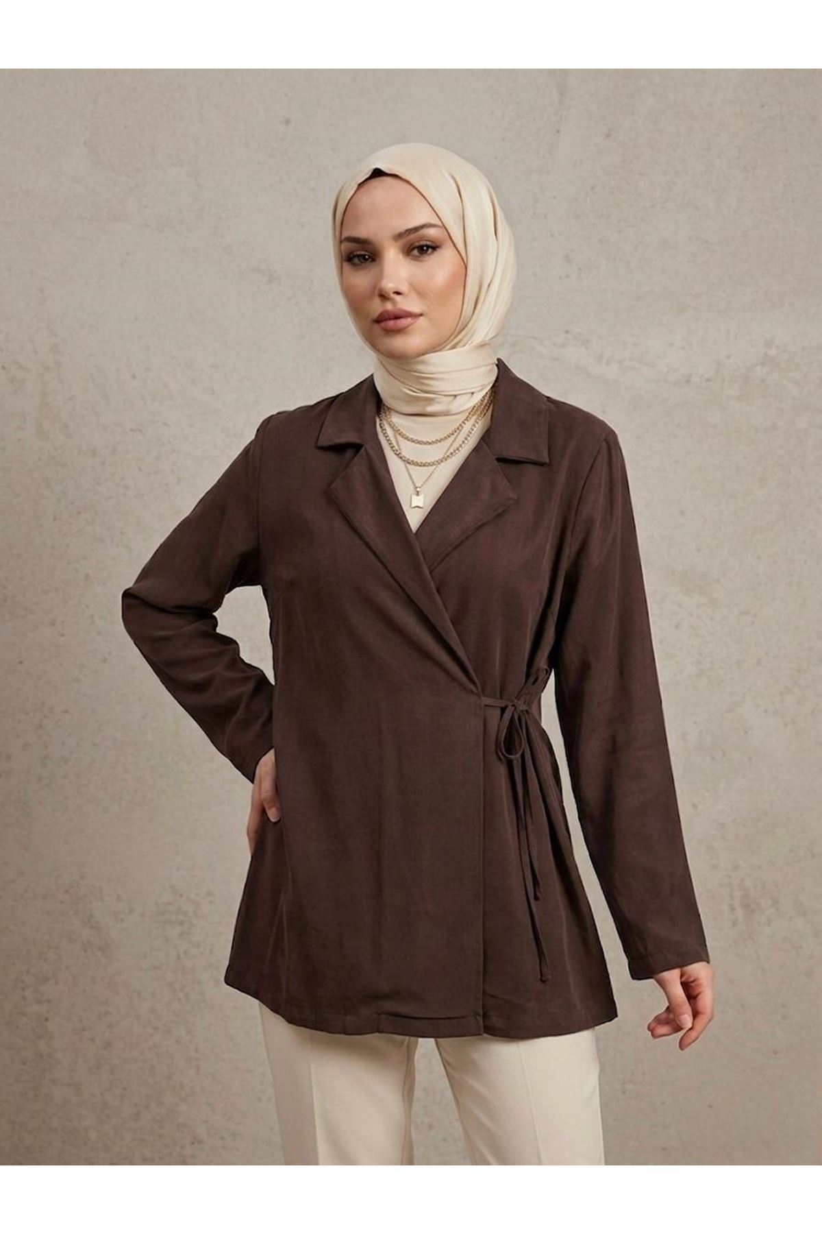 Yandan Bağlamalı Ceket-Kahve