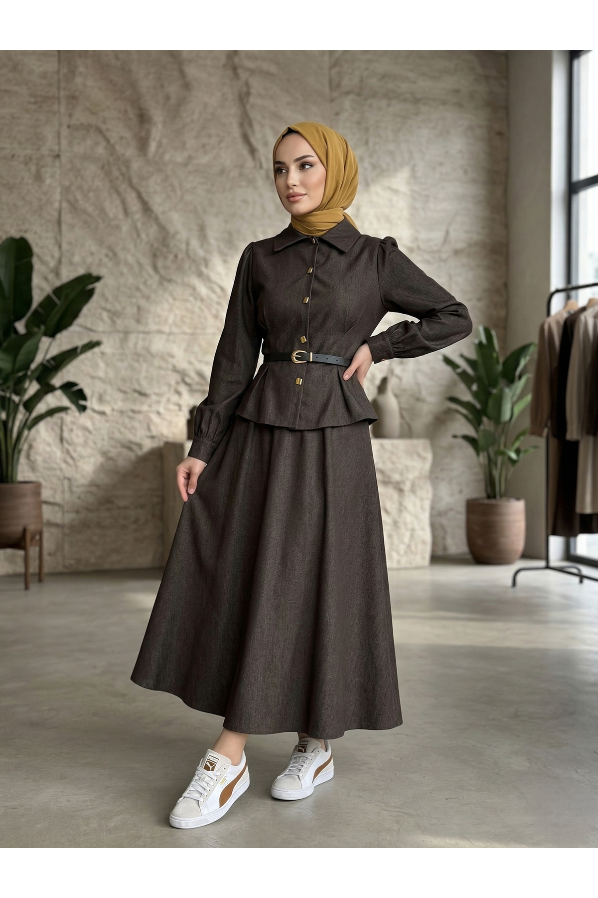 Ön Arka Pensli Etekli Takım-Kahve