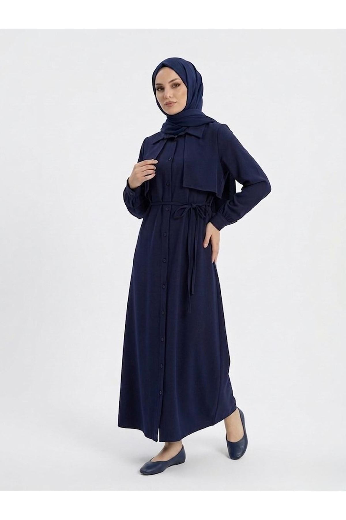 Aller Detay Patlı Elbise-Lacivert