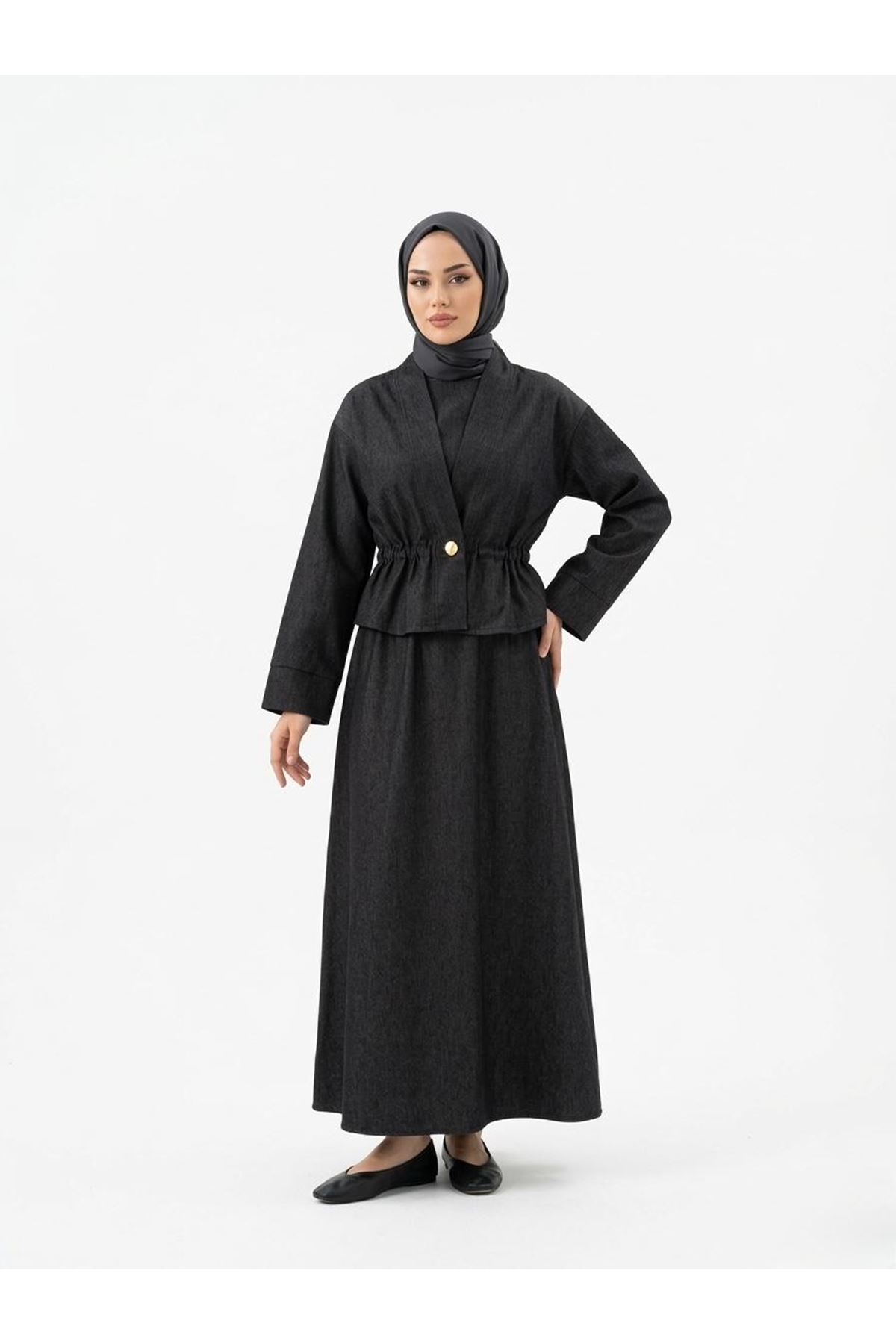 Ceket Detay İkili Elbise-Siyah