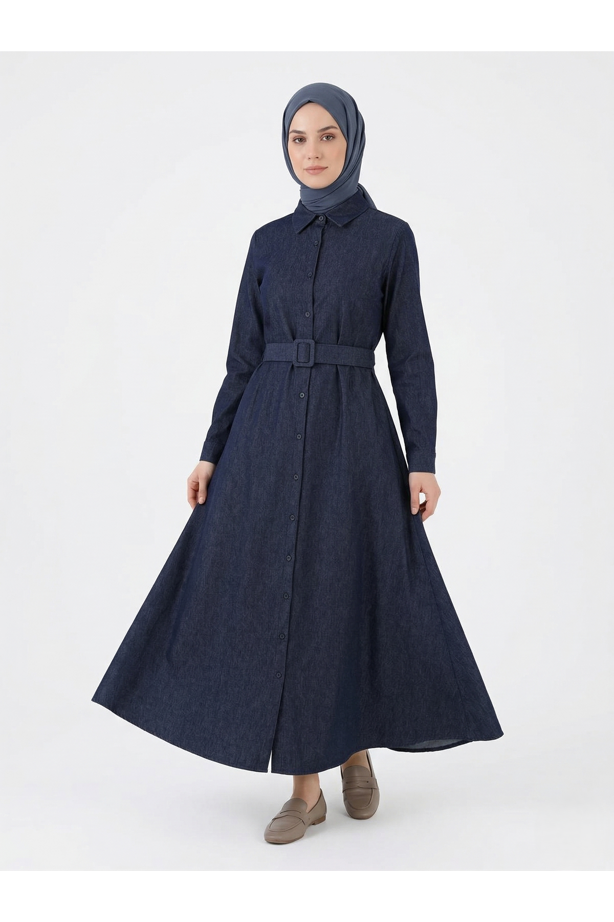 Kaplama Kemer Detay Patlı Elbise-Lacivert