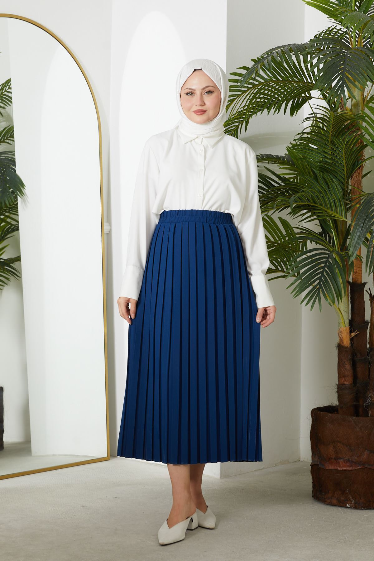 Pilikaşe Krep Etek-İndigo