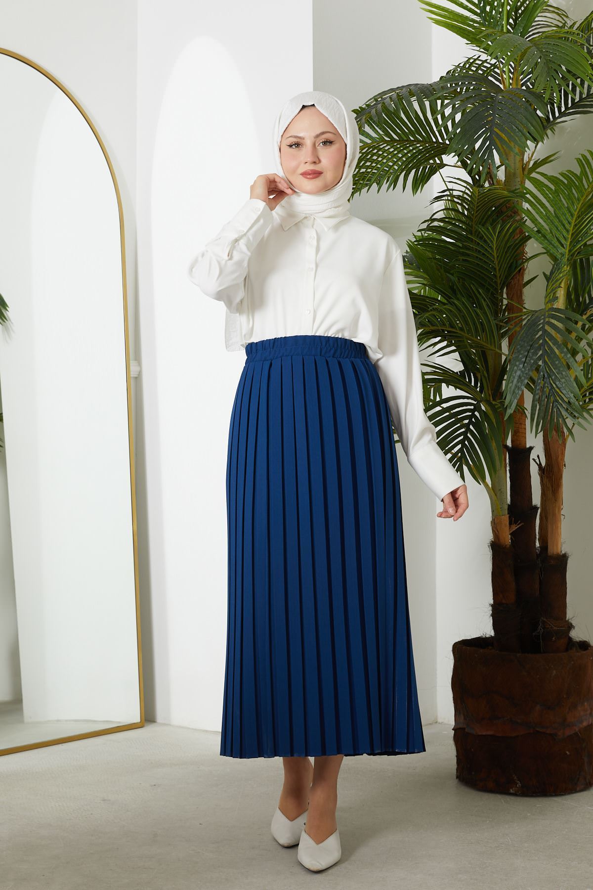 Pilikaşe Krep Etek-İndigo