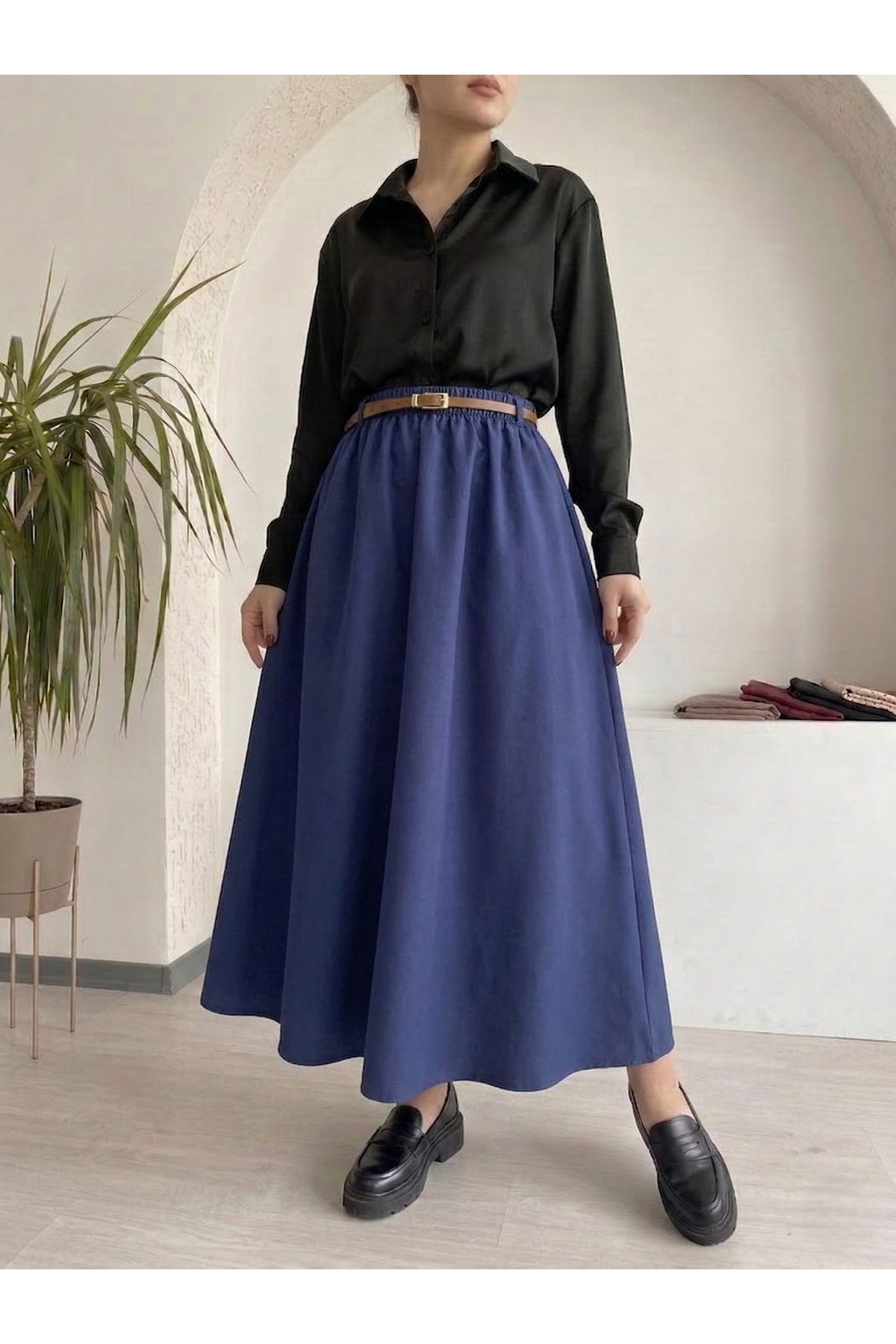 Kemer Detay Terikoton Etek-Lacivert