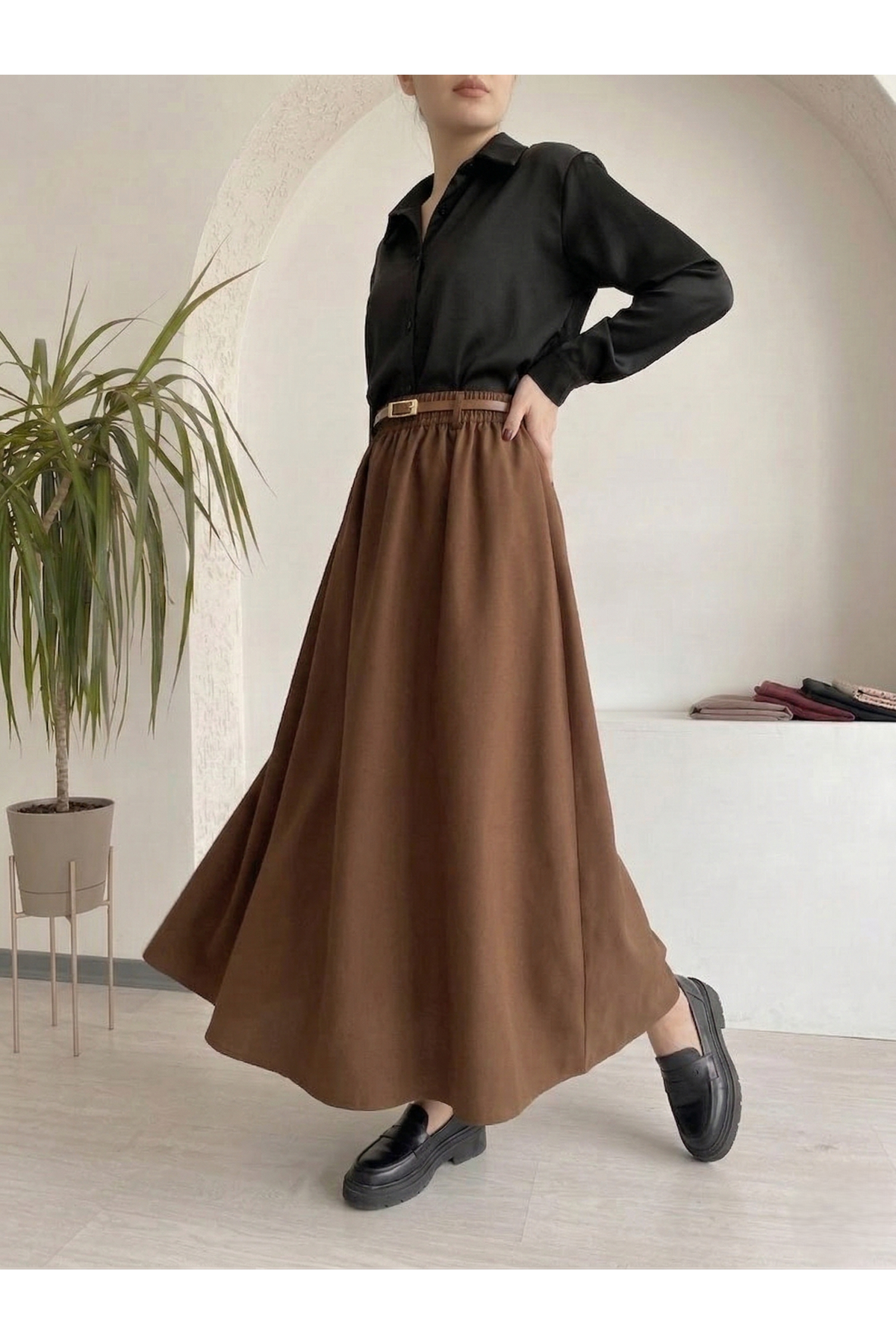 Kemer Detay Terikoton Etek-Kahve