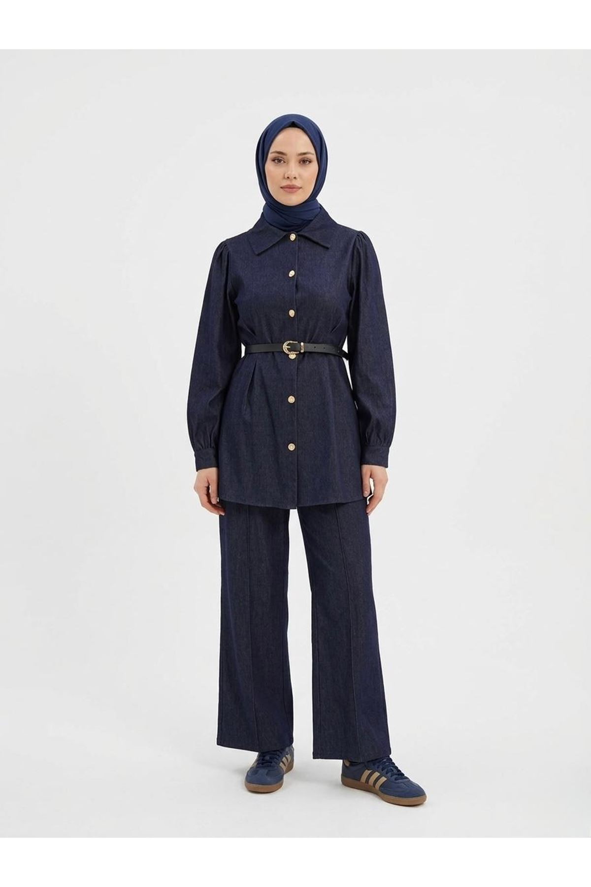 Ön Arka Pensli Pantolonlu Takım-Lacivert