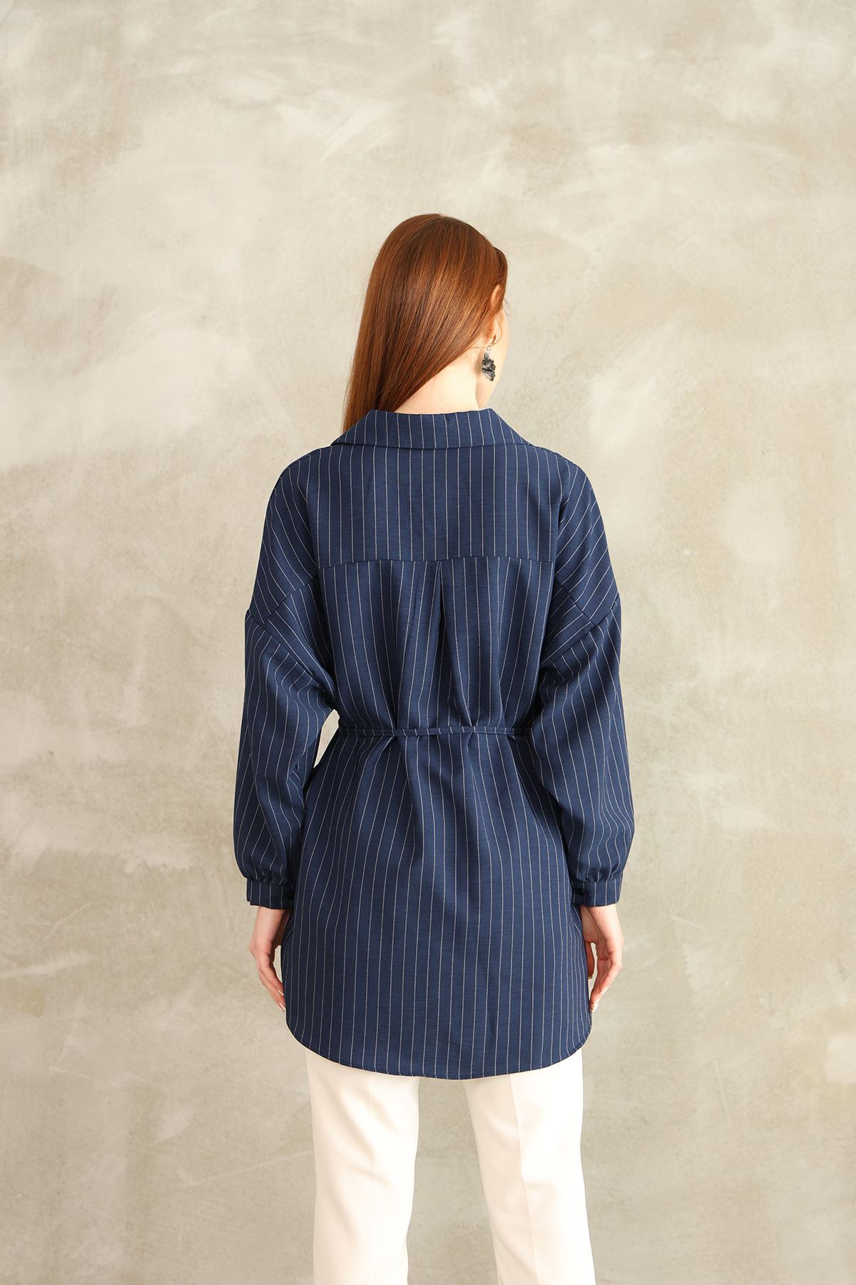Arka Roba Detay Çizgili Tunik-Lacivert
