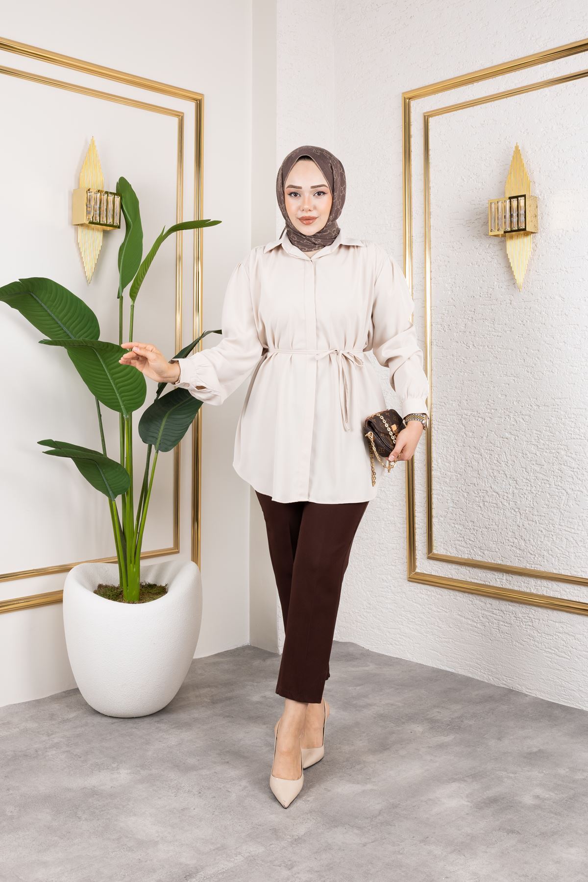 Omuz Büzgü Detay Tunik-Taş