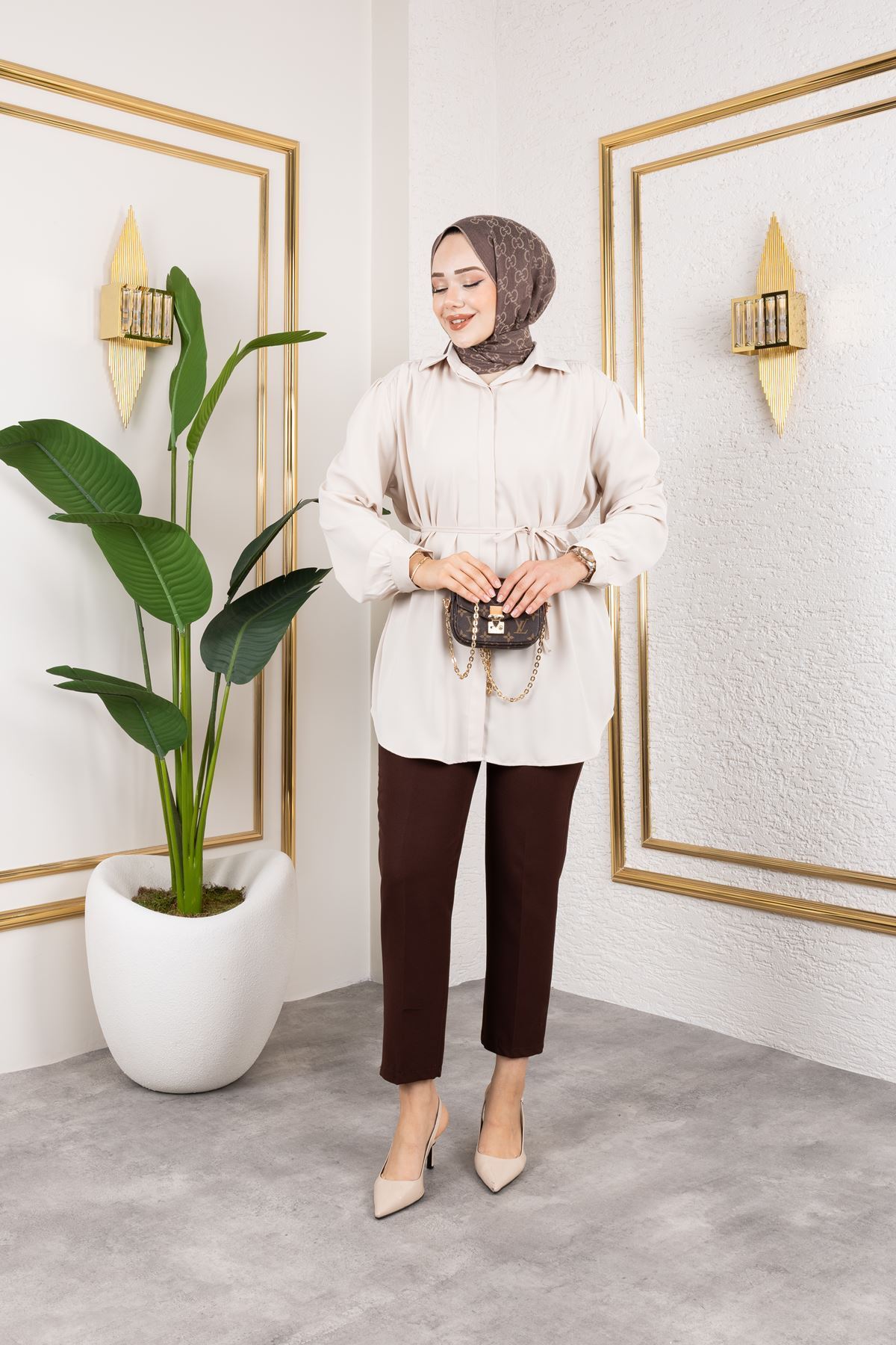 Omuz Büzgü Detay Tunik-Taş