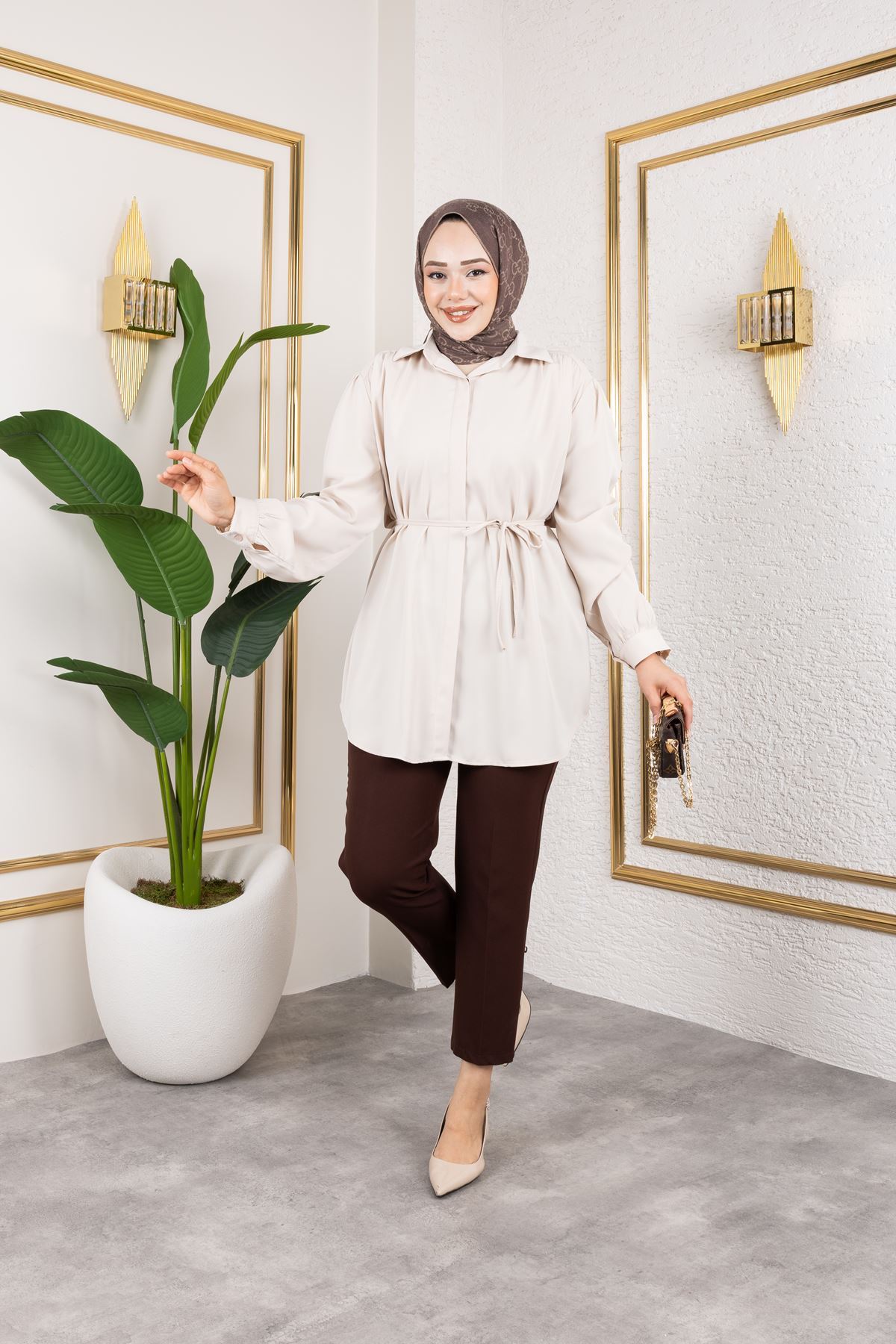 Omuz Büzgü Detay Tunik-Taş