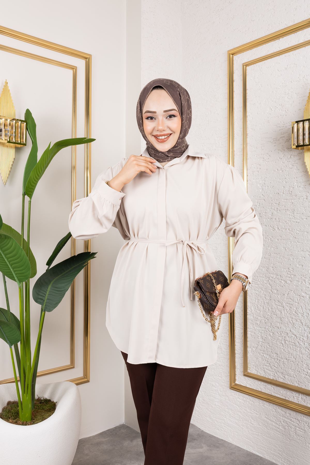 Omuz Büzgü Detay Tunik-Taş