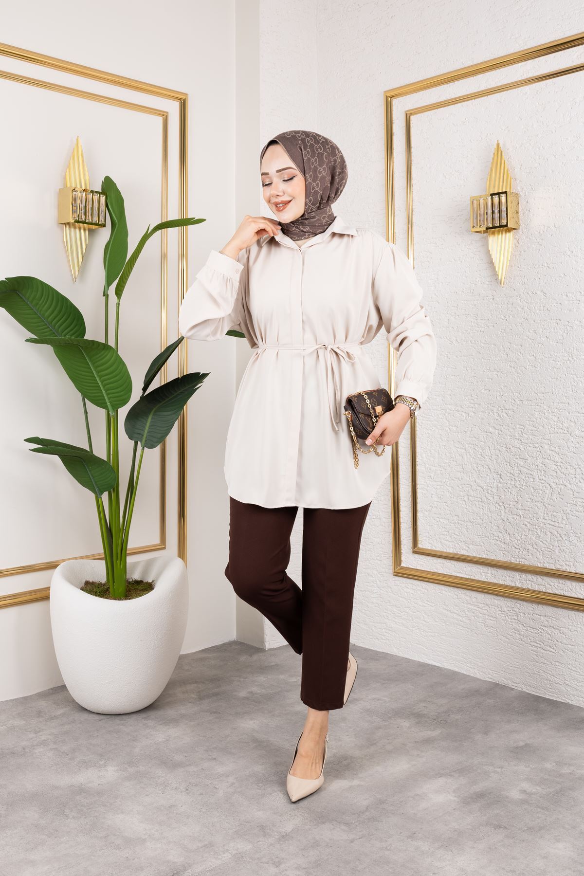 Omuz Büzgü Detay Tunik-Taş