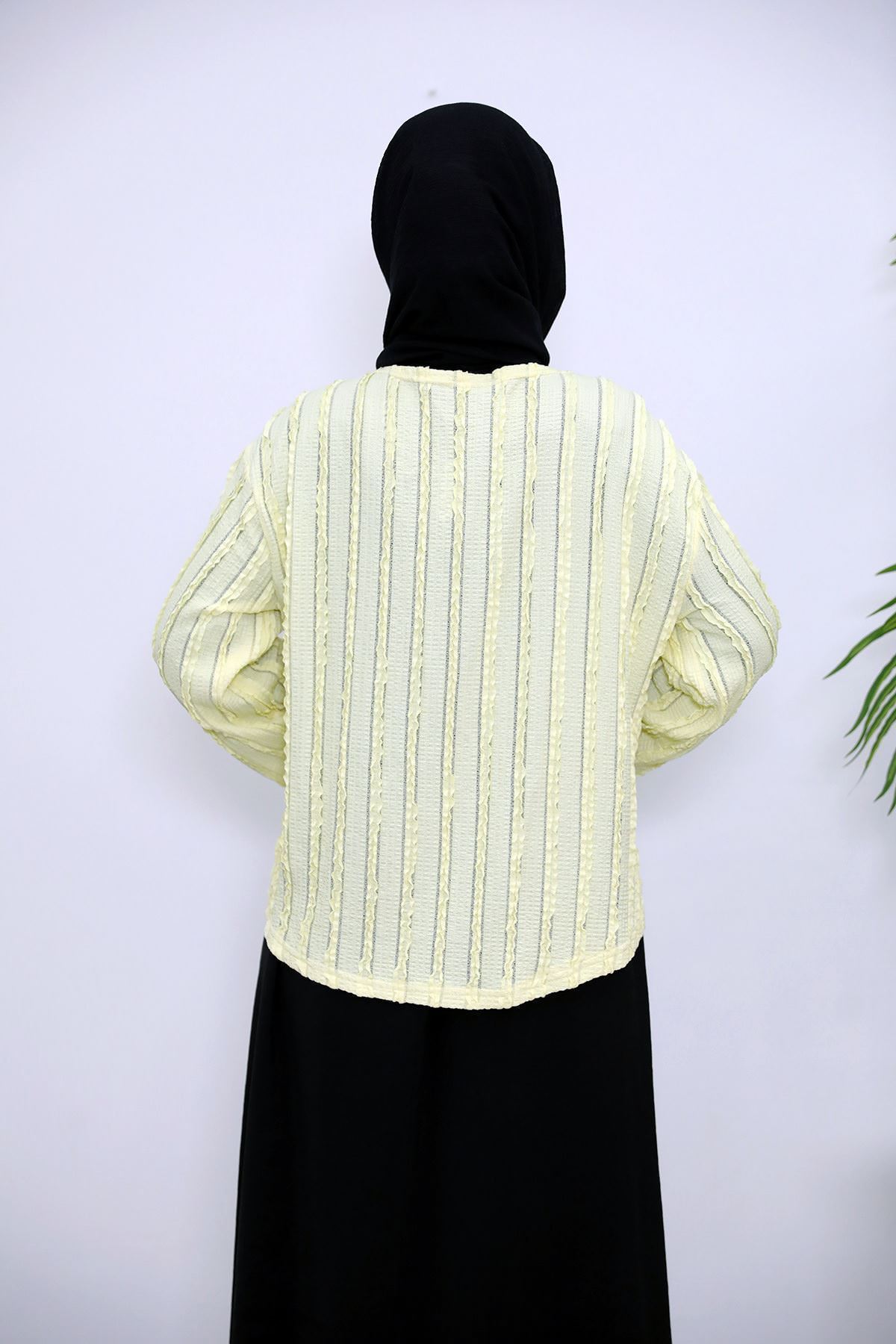 Pileli Ön İki Bağlamalı Tunik-Sarı