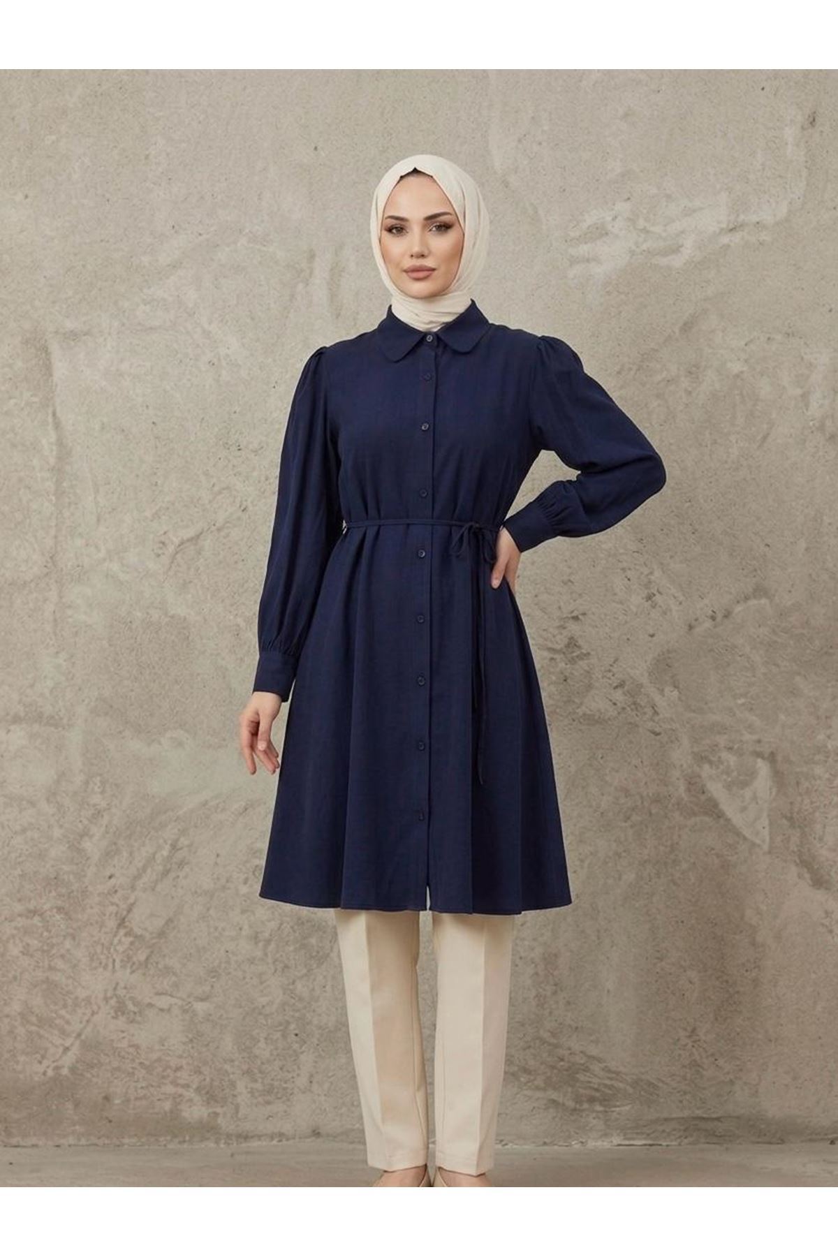 Bebe Yaka Omuz Kol Büzgülü Tunik-Lacivert