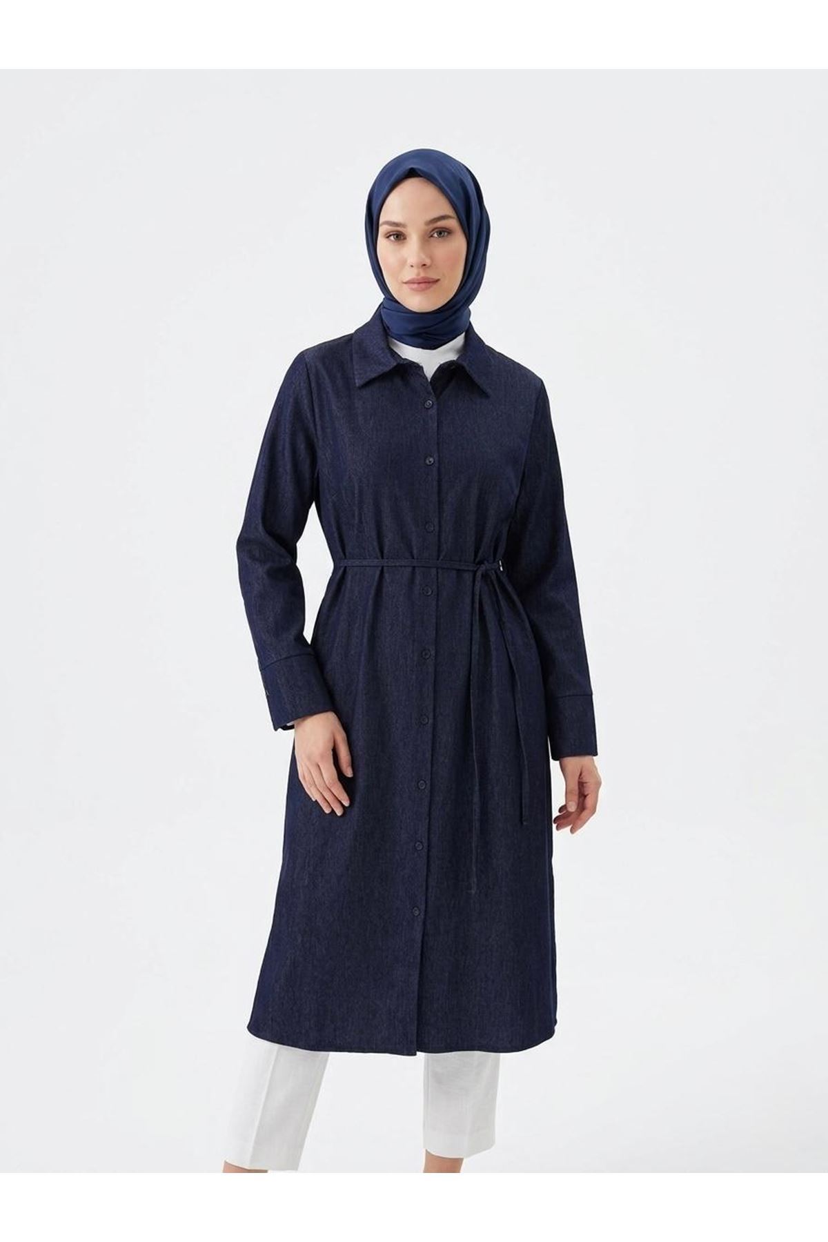 Biye Detay Uzun Tunik-Lacivert