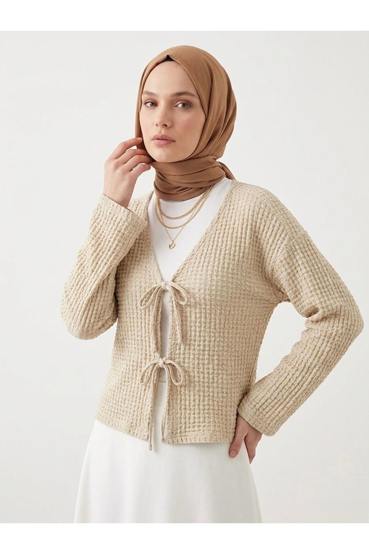 Ön Bağlamalı Örme Tunik-Taş