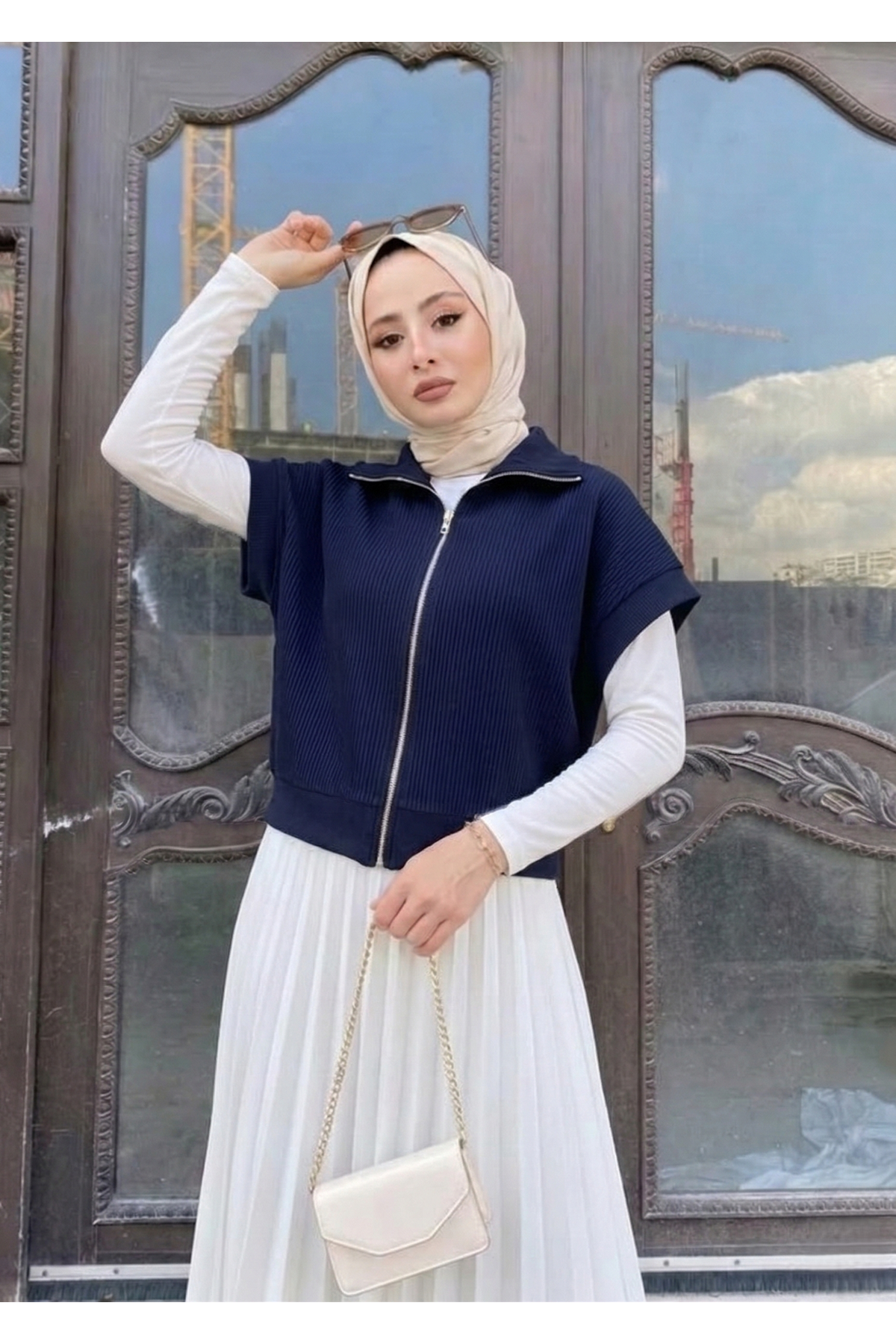 Fermuar Detay Yelek-Lacivert