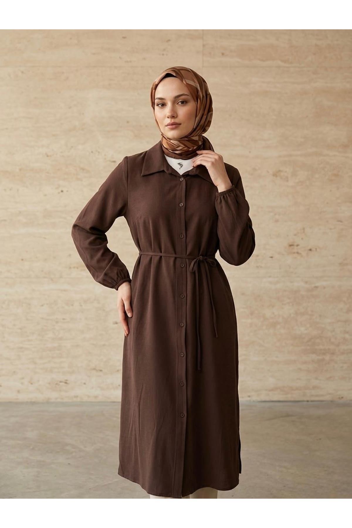 Uzun Tensel Tunik-Kahve