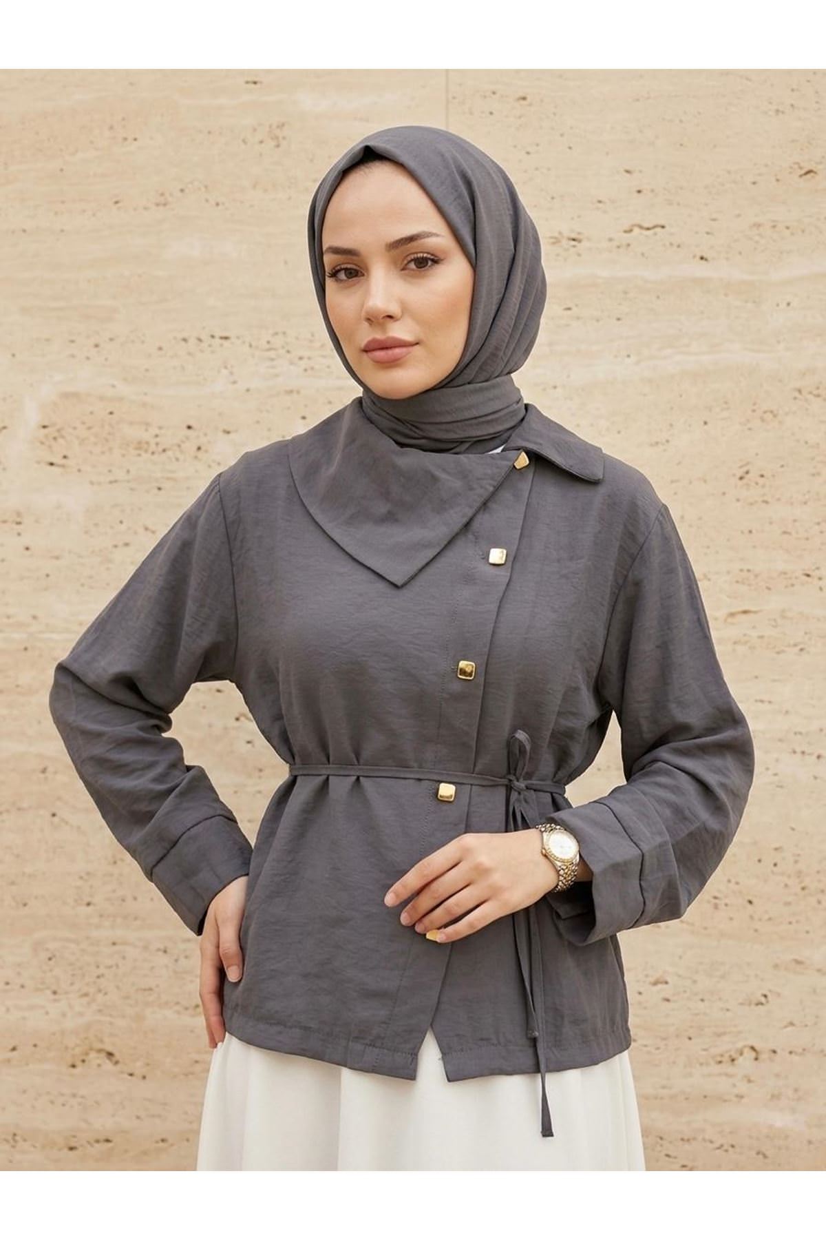 Çapraz Düğmeli Tunik-Antrasit