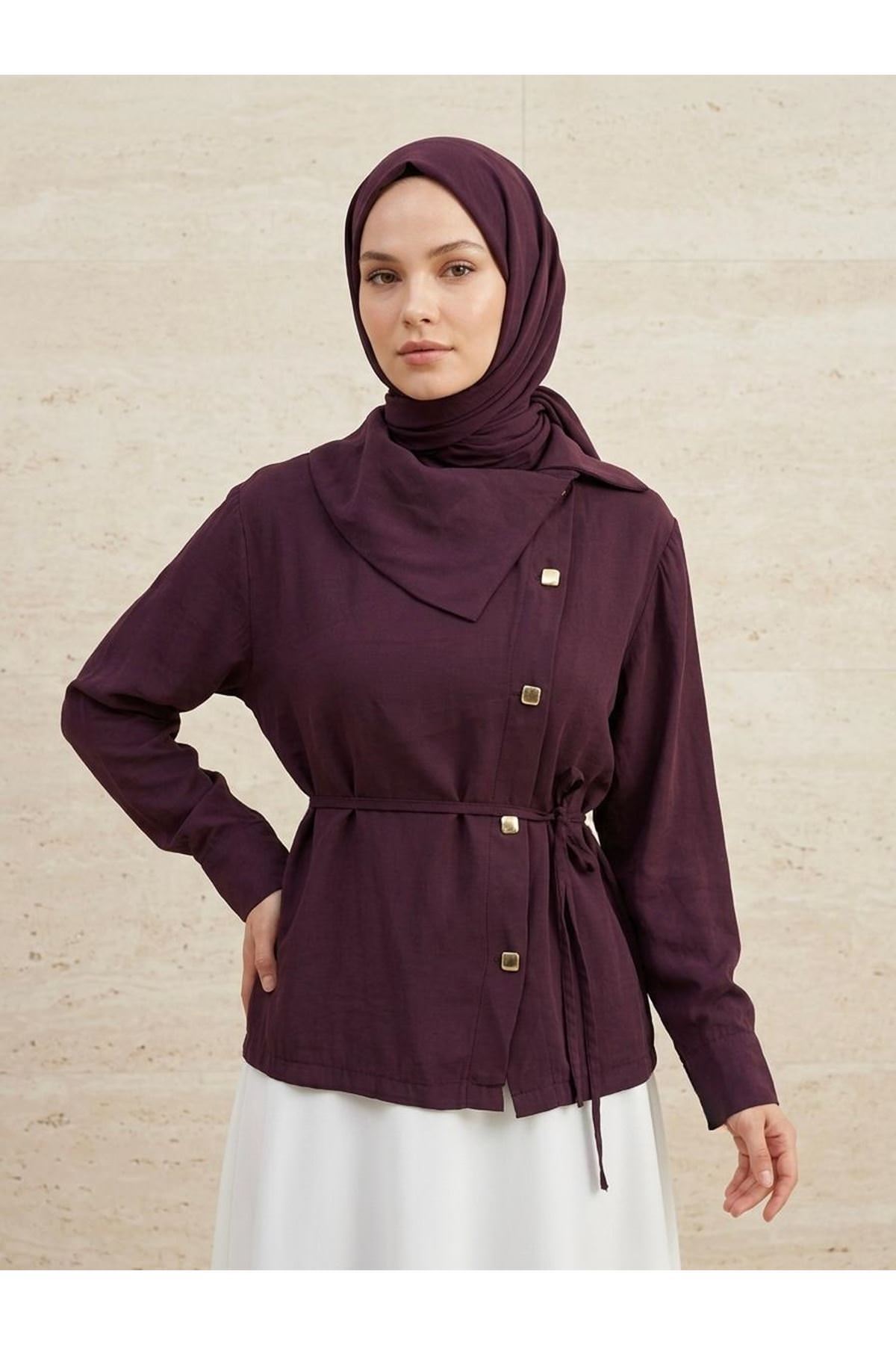 Çapraz Düğmeli Tunik-Bordo