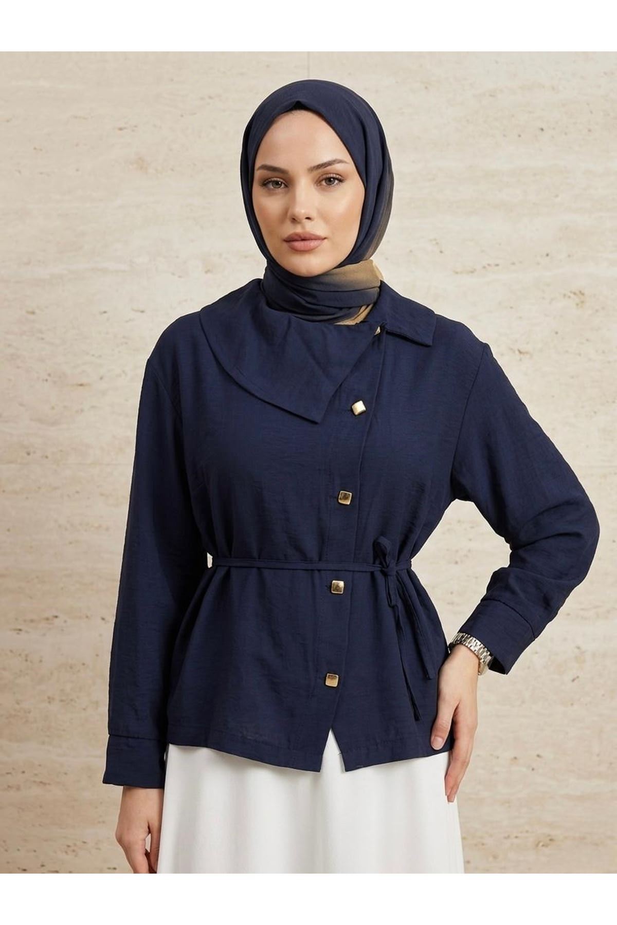 Çapraz Düğmeli Tunik-Lacivert